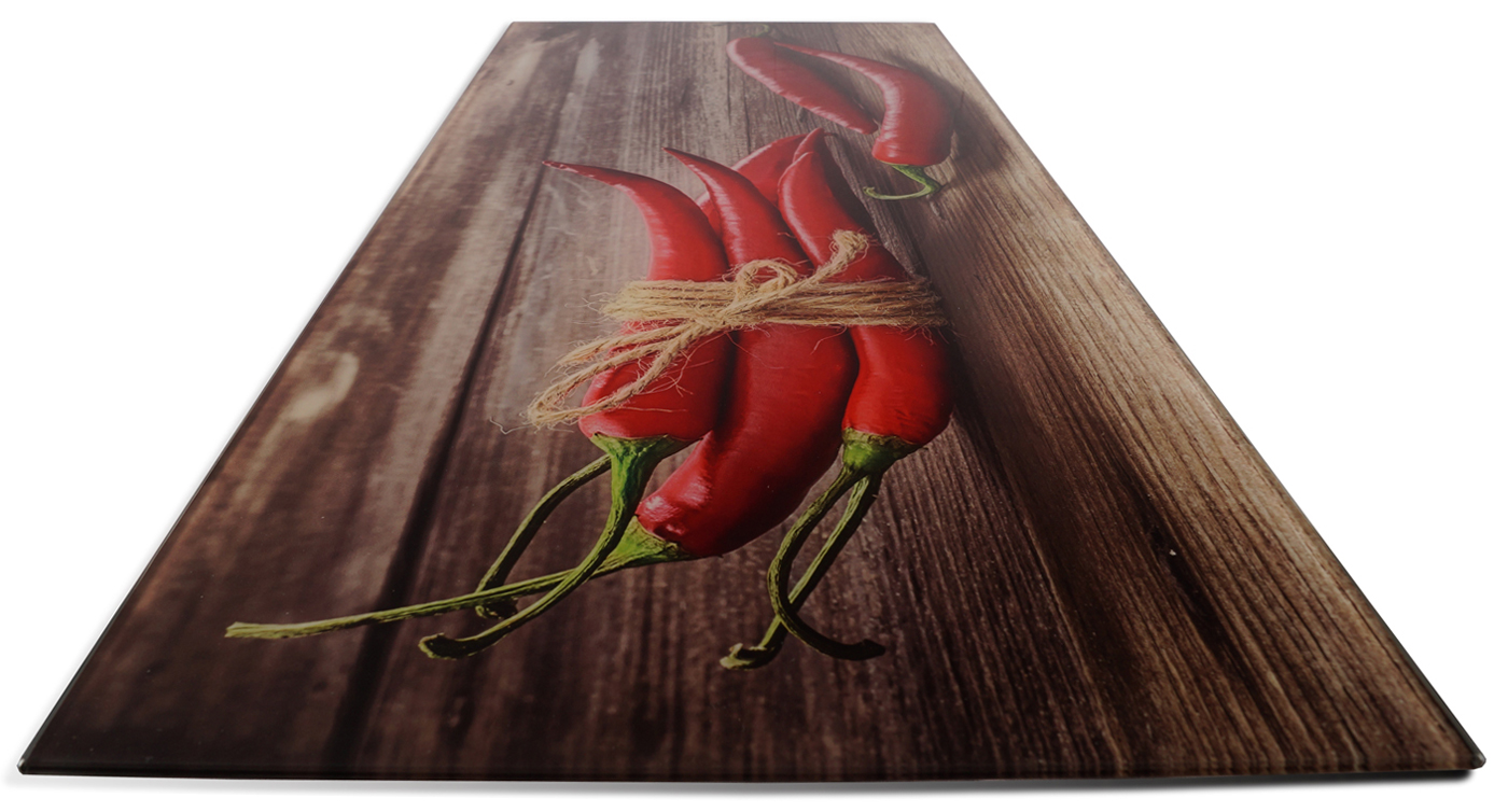 Glasbild 80x30cm Wandbild aus Glas Küche Chili Peperoni Gewürze Deko