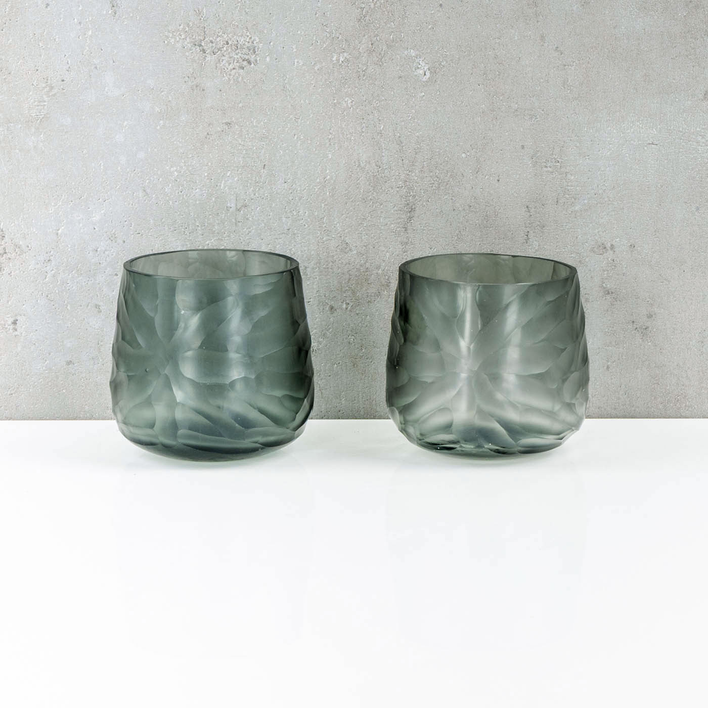 4er Set Glas Windlicht Grün Grau H10cm Teelichthalter Rauchgrau Tischdeko