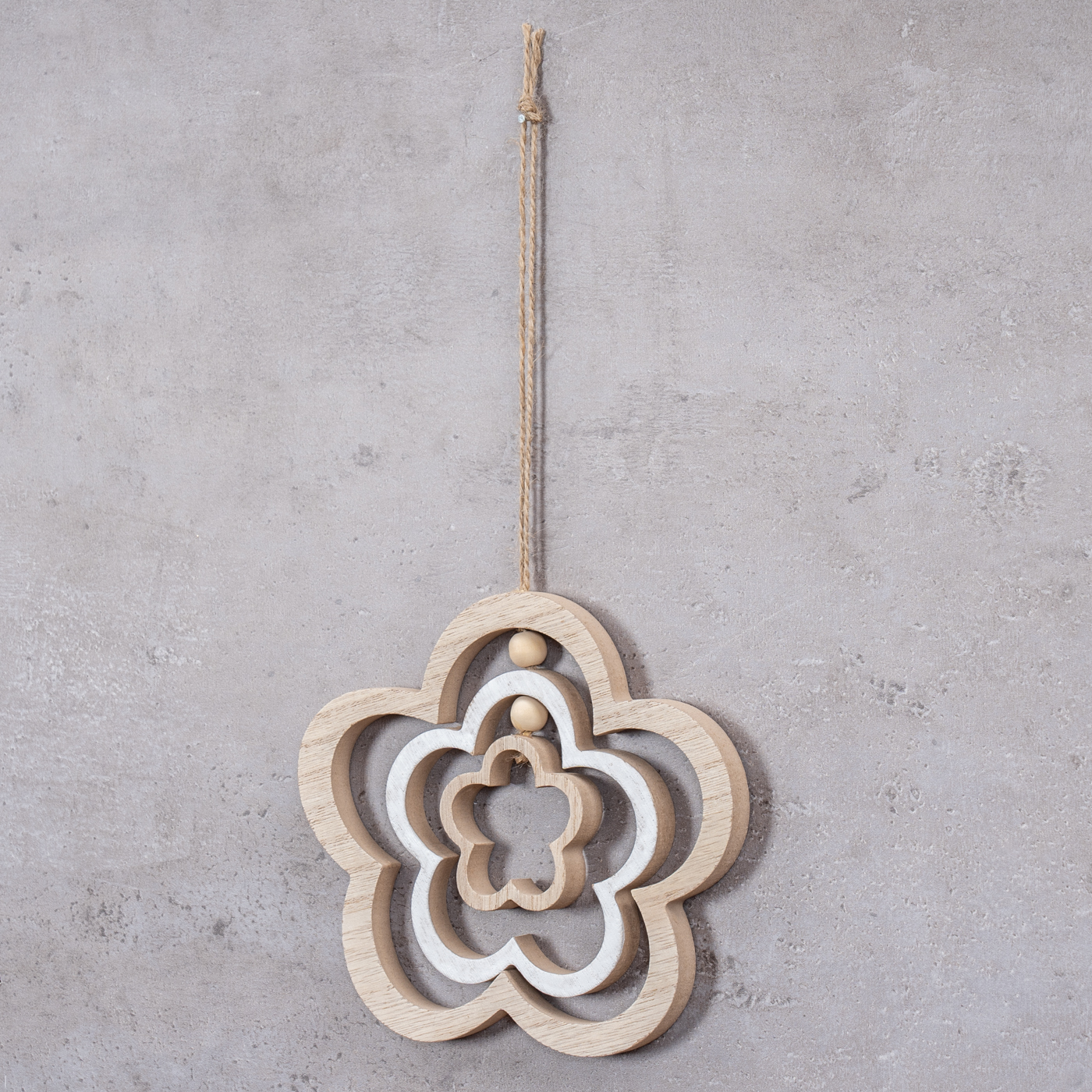 Deko Blume Mobile H15cm Windspiel MDF Holz Natur Weiß Holzblume Hängedeko Deko