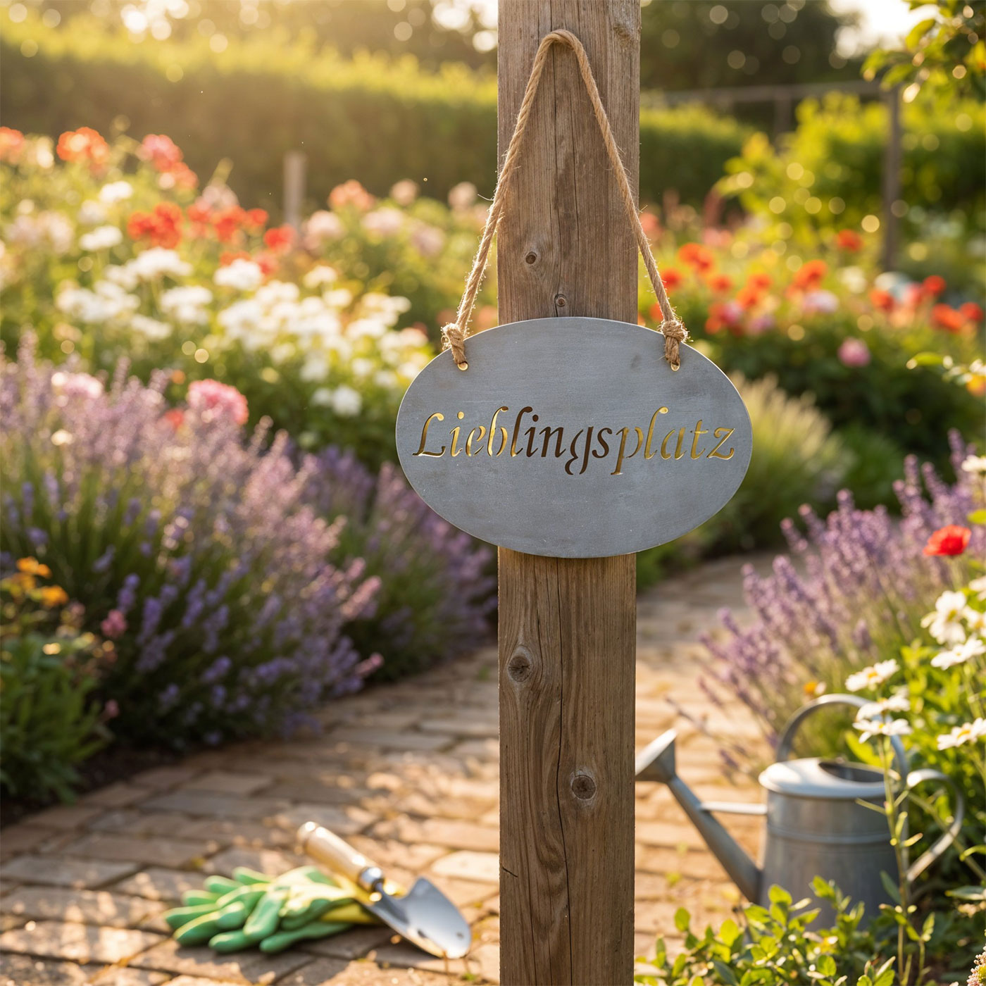 Lieblingsplatz Schild 30x18cm Garten-Deko Anhänger Türschild Beton Grau Wandbild