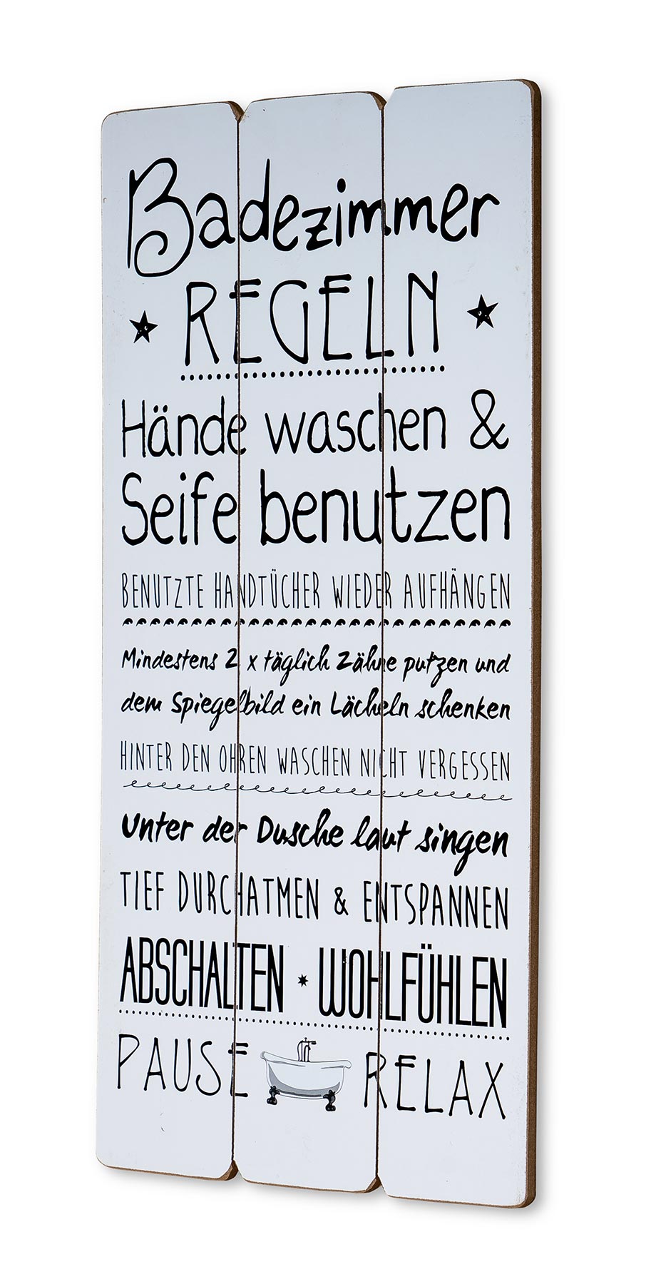 Holzschild 30x60cm Badezimmer Regeln Weiß Spruch Deko Wandbild Schild Wanddeko