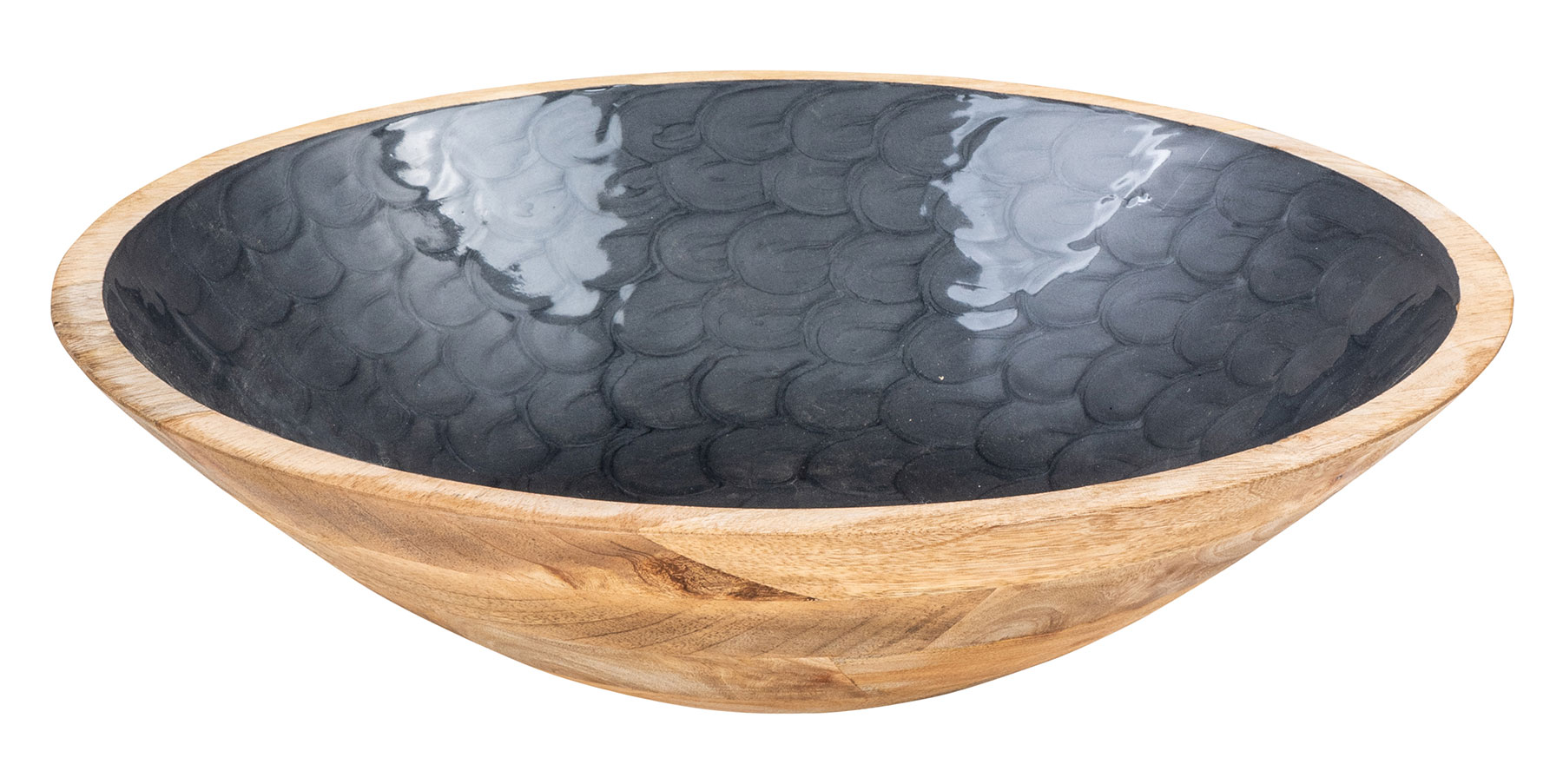 Schüssel 35cm Mango Holz Grau Perlmutt Emaille Schale Bowl Salatschüssel Deko