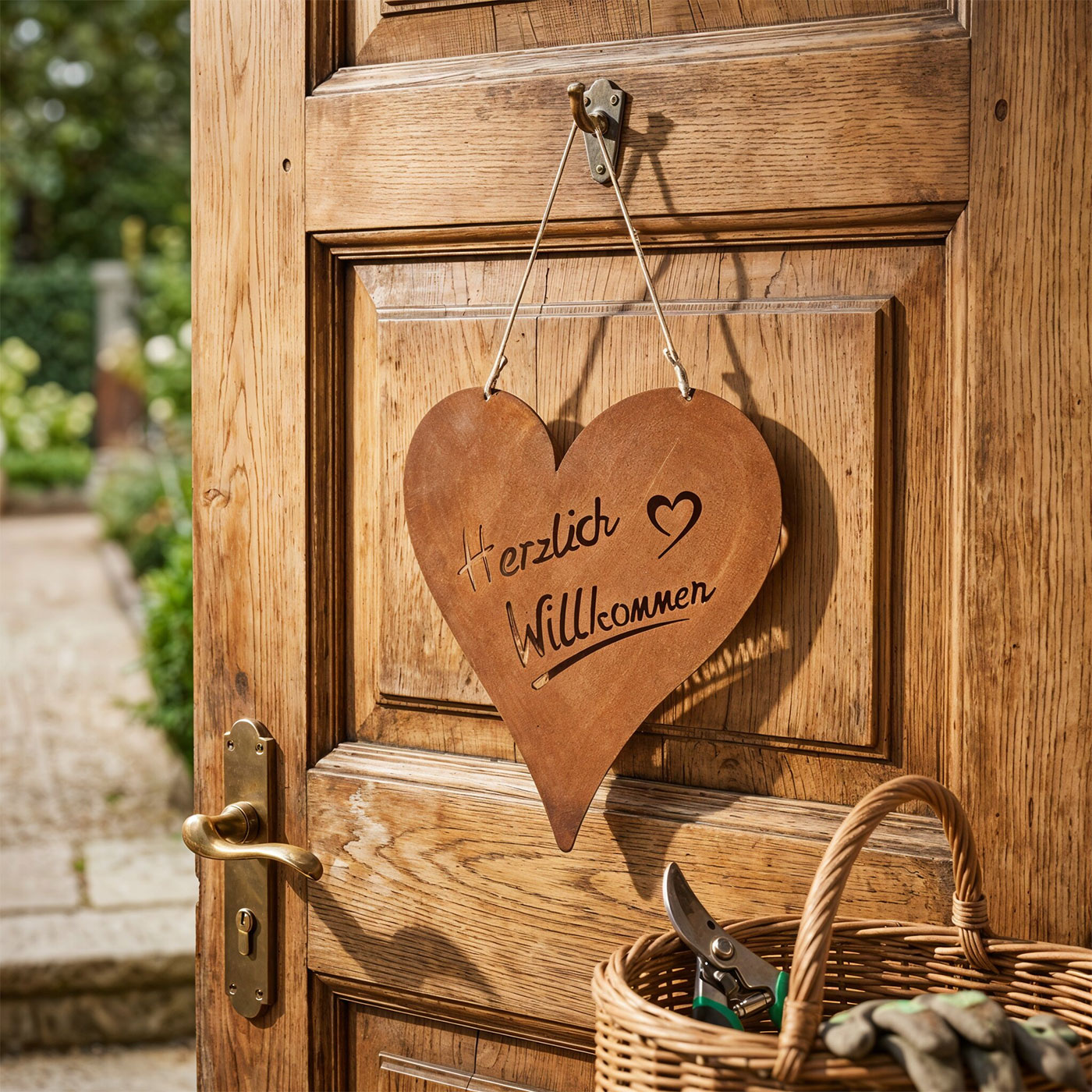 Türschild Herz Willkommen Rostoptik Gartendeko Metall Herzform Edelrost Wanddeko