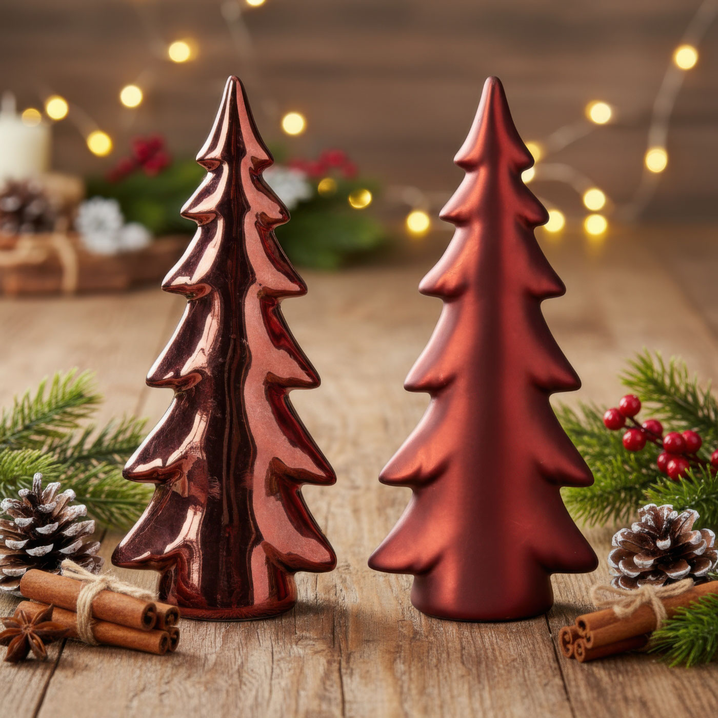 2er Set Tanne Deko Aufsteller H15cm Porzellan Bordeaux Rot Tischdeko Weihnachtsdeko