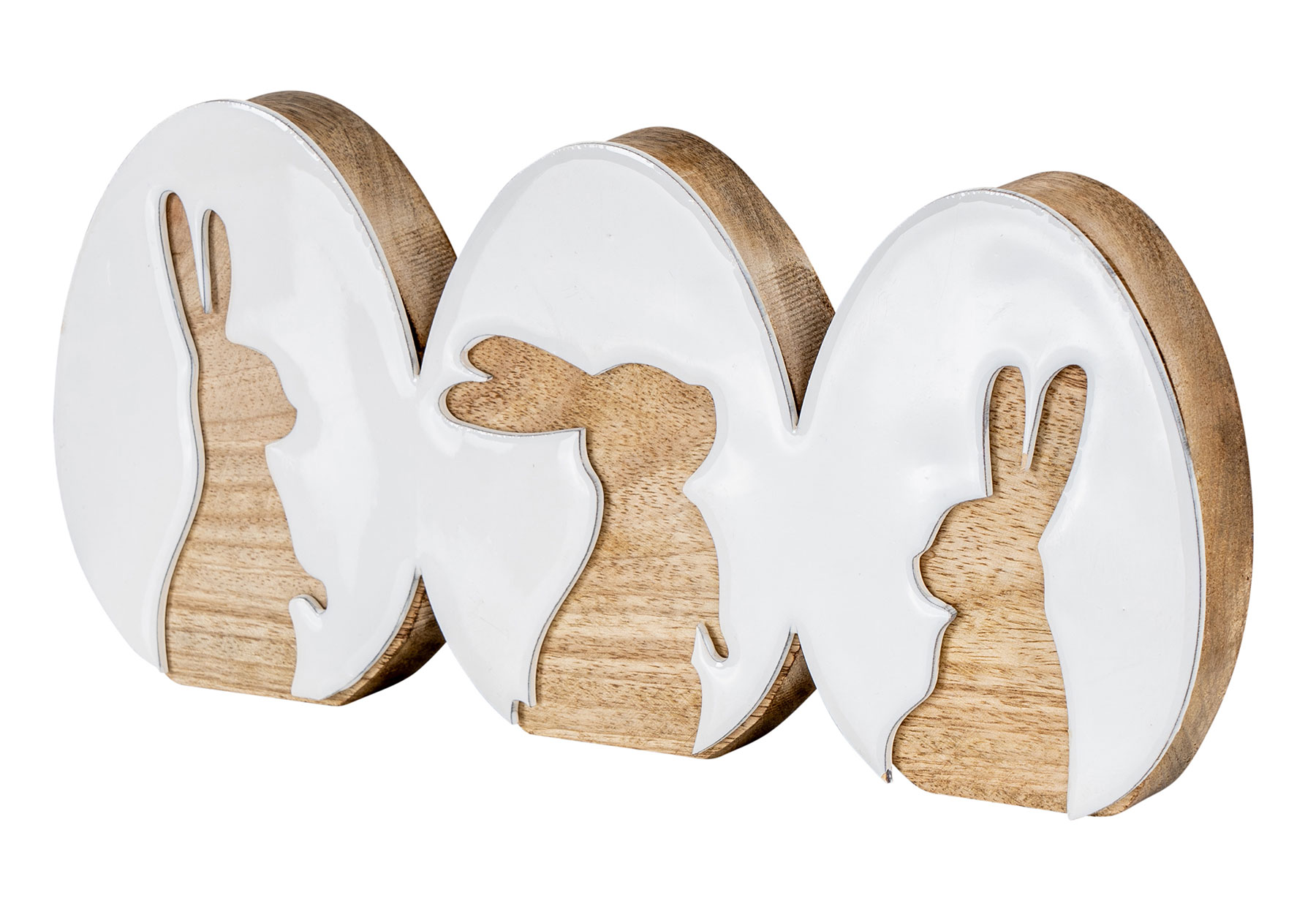 Deko Aufsteller Ostereier Hasendekor Mangoholz Natur Weiß Tischdeko Ostern Hase