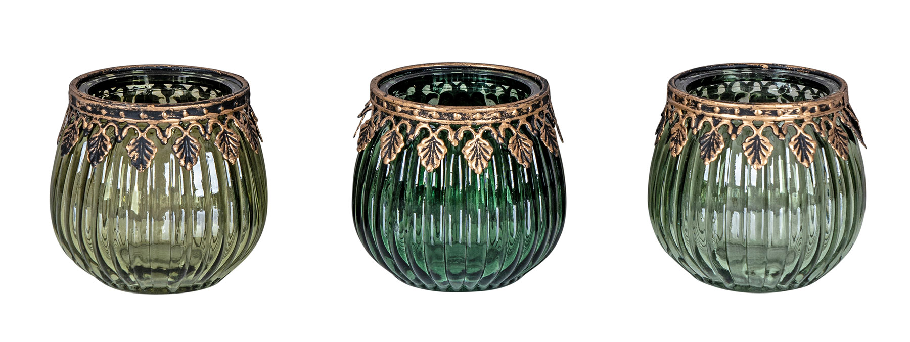 3er Set Orientalische Teelichthalter Grün Gold Glas Retro Tischdeko Windlicht