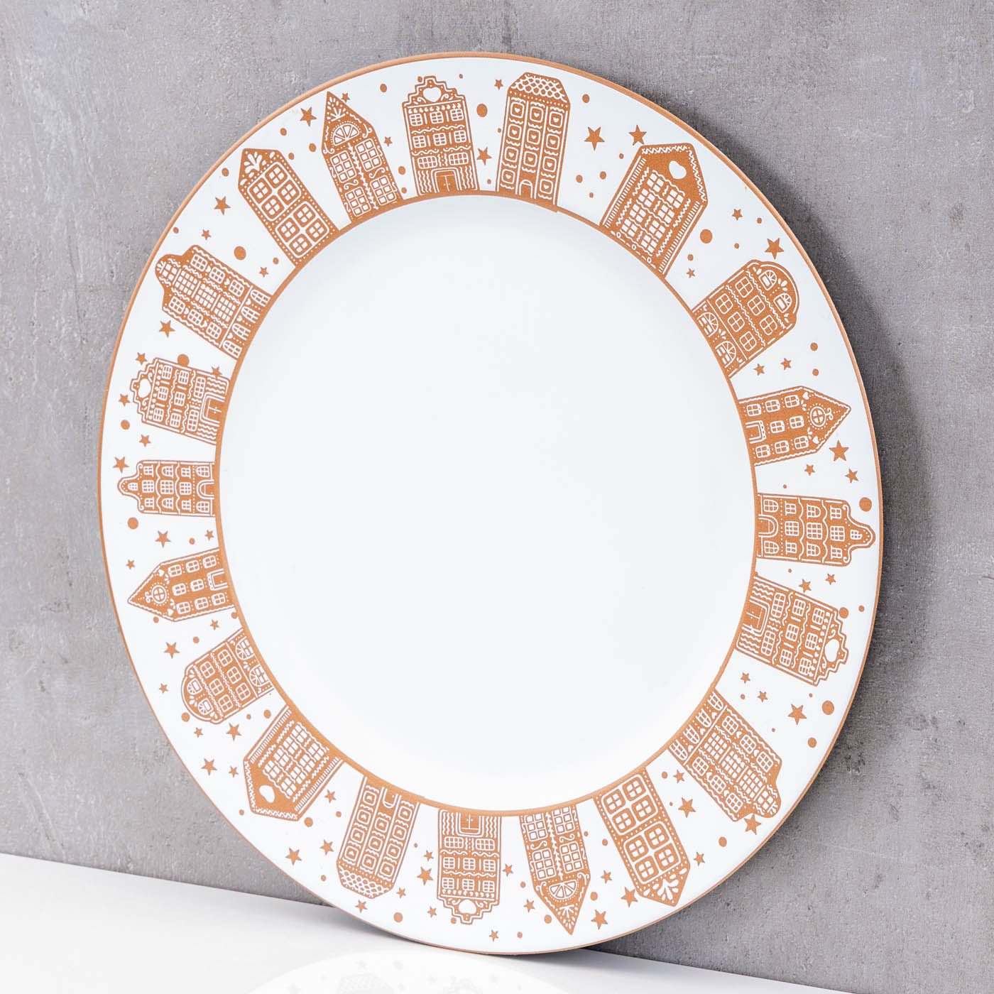 Platzteller Weihnachten 33cm Deko Teller Häusermotiv Beige Melamin Tischdeko