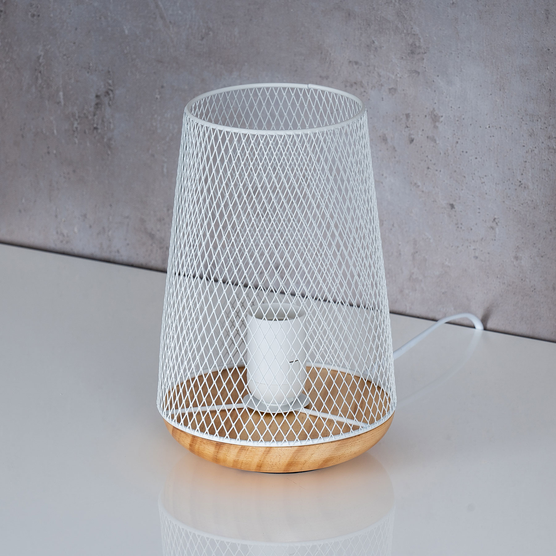 Tischlampe Metall Weiß H22cm Holz Lampe Standleuchte Leuchte Deko Tischdeko