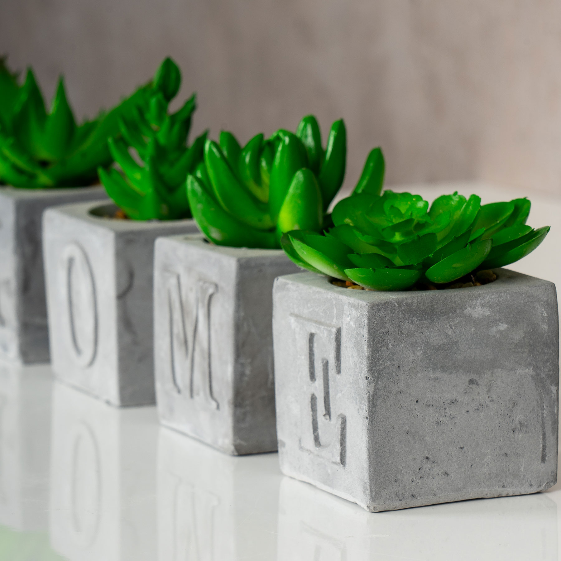 levandeo 4er Set Sukkulenten Im Betontopf Je 5x9cm Home Beton Kunstpflanze Grün