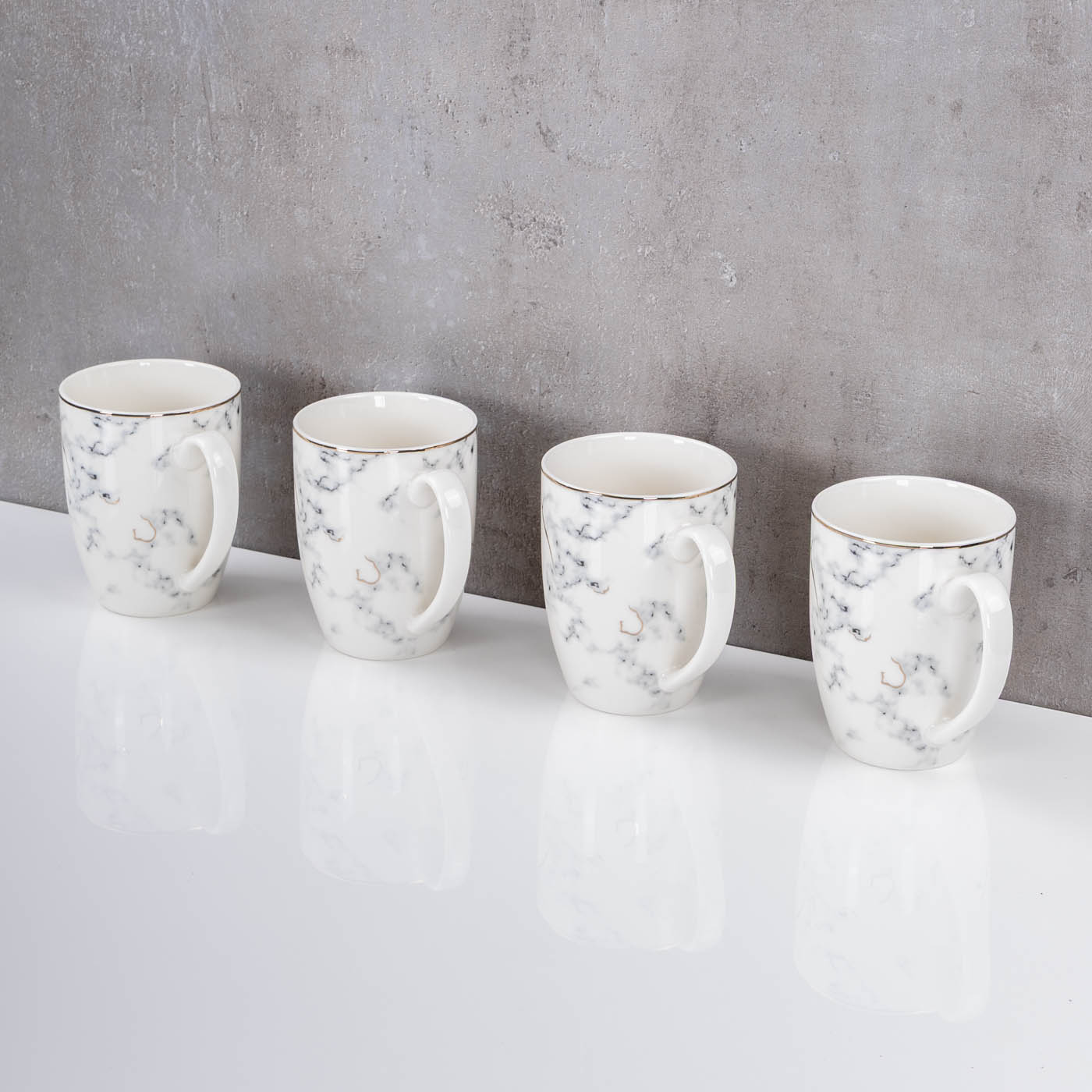 4er Set Tassen Marmor Optik 300ml Weiß Gold Porzellan Kaffeetasse Becher Design