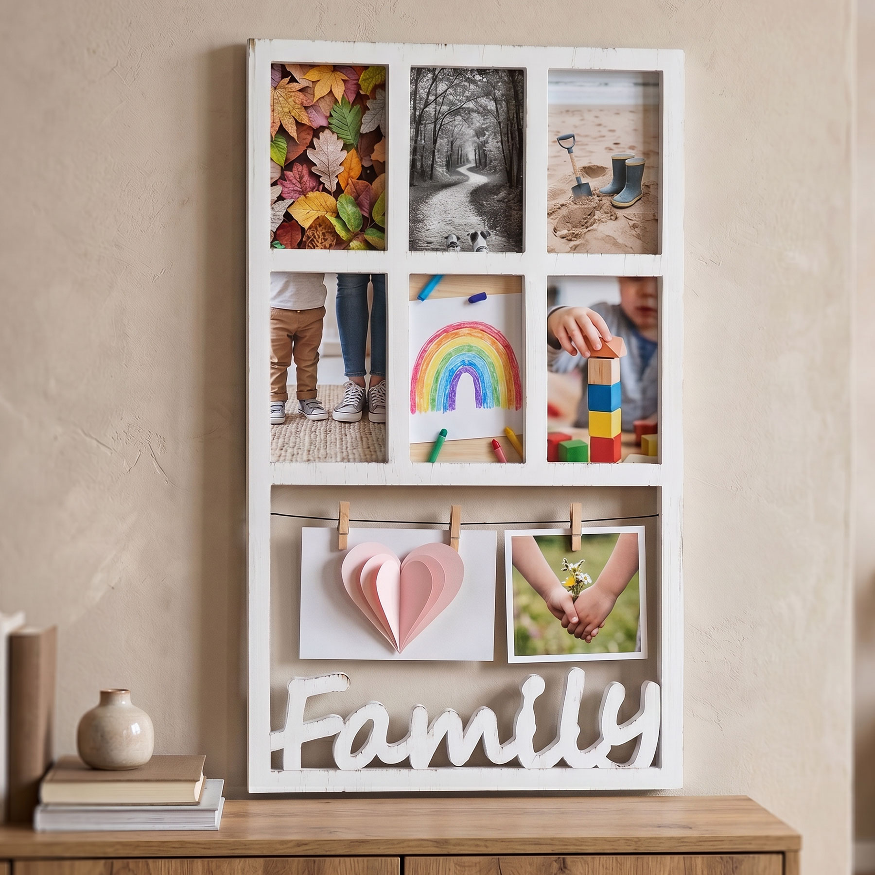Family Bilderrahmen 6 Fotos 10x15 Fotogalerie Shabby Chic Vintage Weiß Fotorahmen