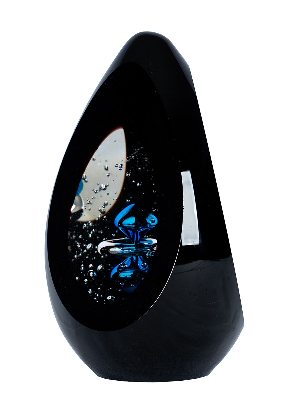 Design Glas Skulptur H15cm Schwarz Blau Kunst Unikat Briefbeschwerer Deko Figur