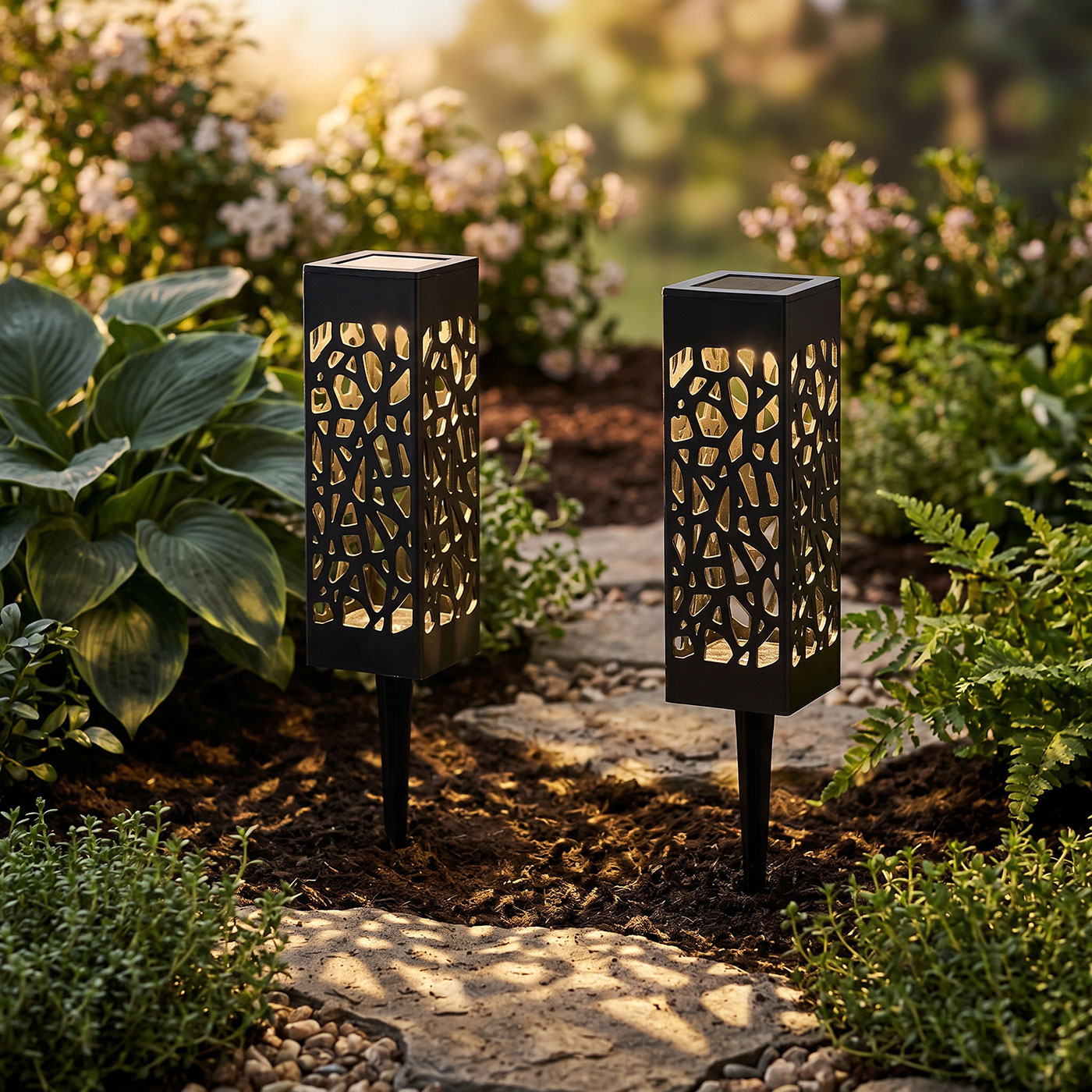 2er Set Garten Solarleuchte LED Solarlampe Dekoleuchte Warmweiß Garten-Deko
