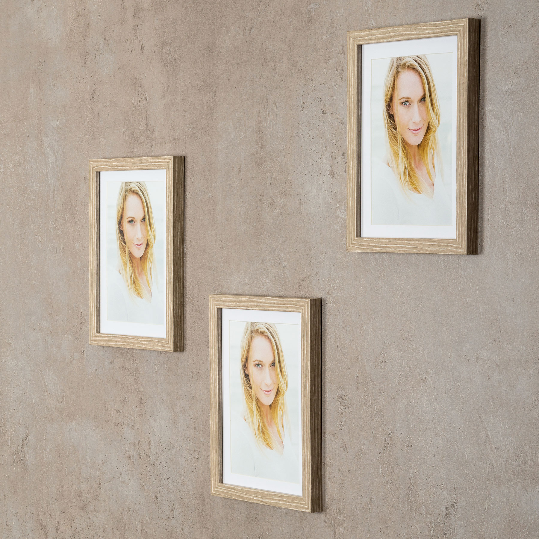 levandeo 3er Set Bilderrahmen 10x15cm Eiche gekälkt Holz MDF Glas Fotorahmen