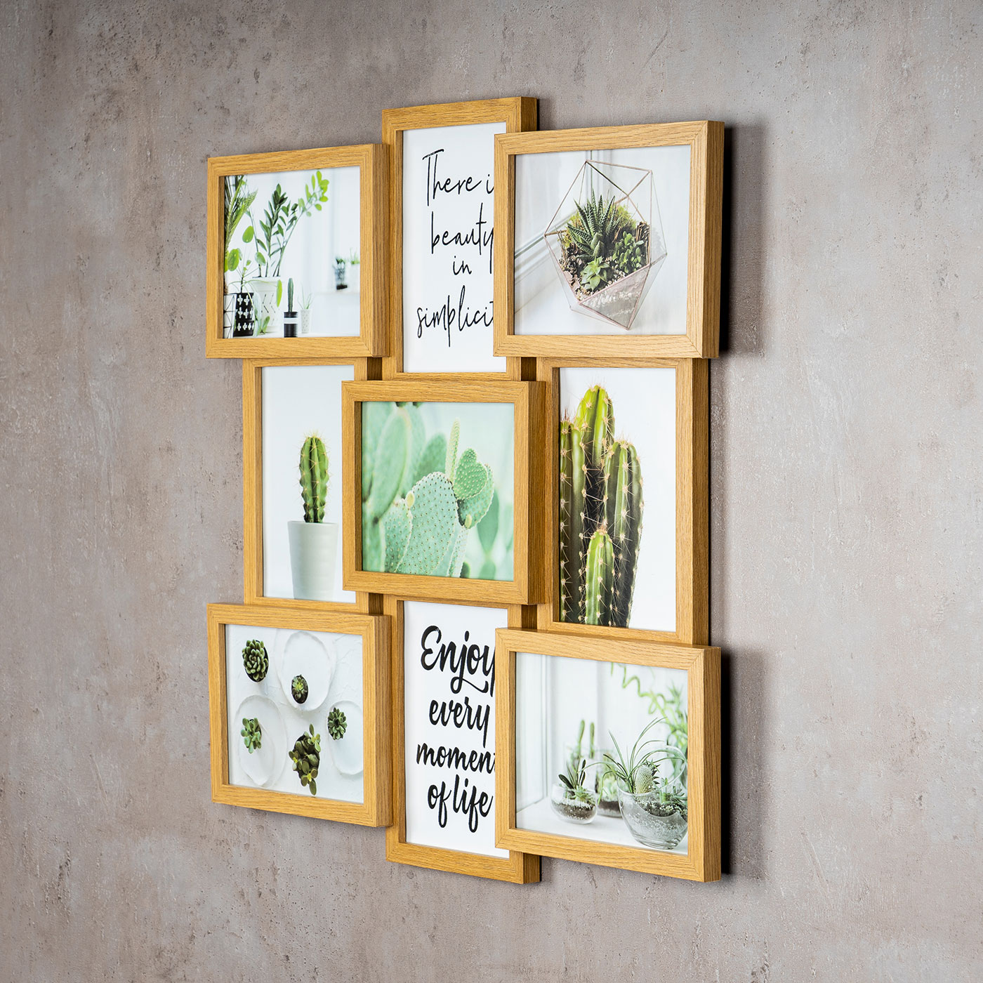 levandeo Bilderrahmen Collage 52x52cm 9 Fotos 13x18 Eiche MDF Holz Glasscheiben