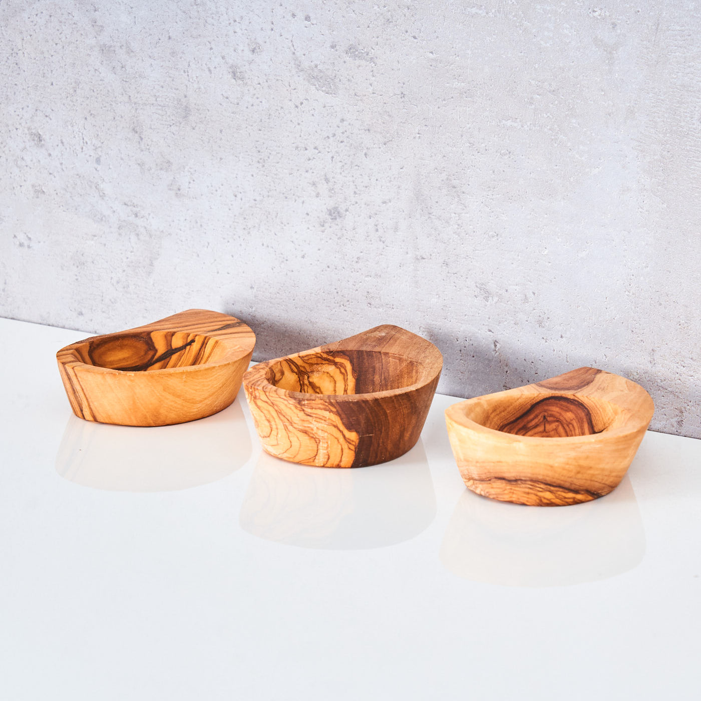 3er Set Dipschale 12x6cm Olivenholz Tropfen Mini-Schale Antipasti Schälchen Küche Unikat