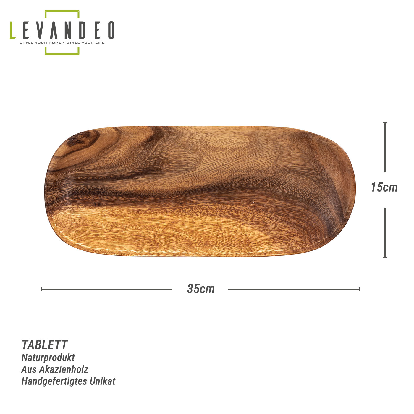 Holztablett Akazie 35x15cm Rechteckig Schale Obstschale Tablett Oval Holz Unikat