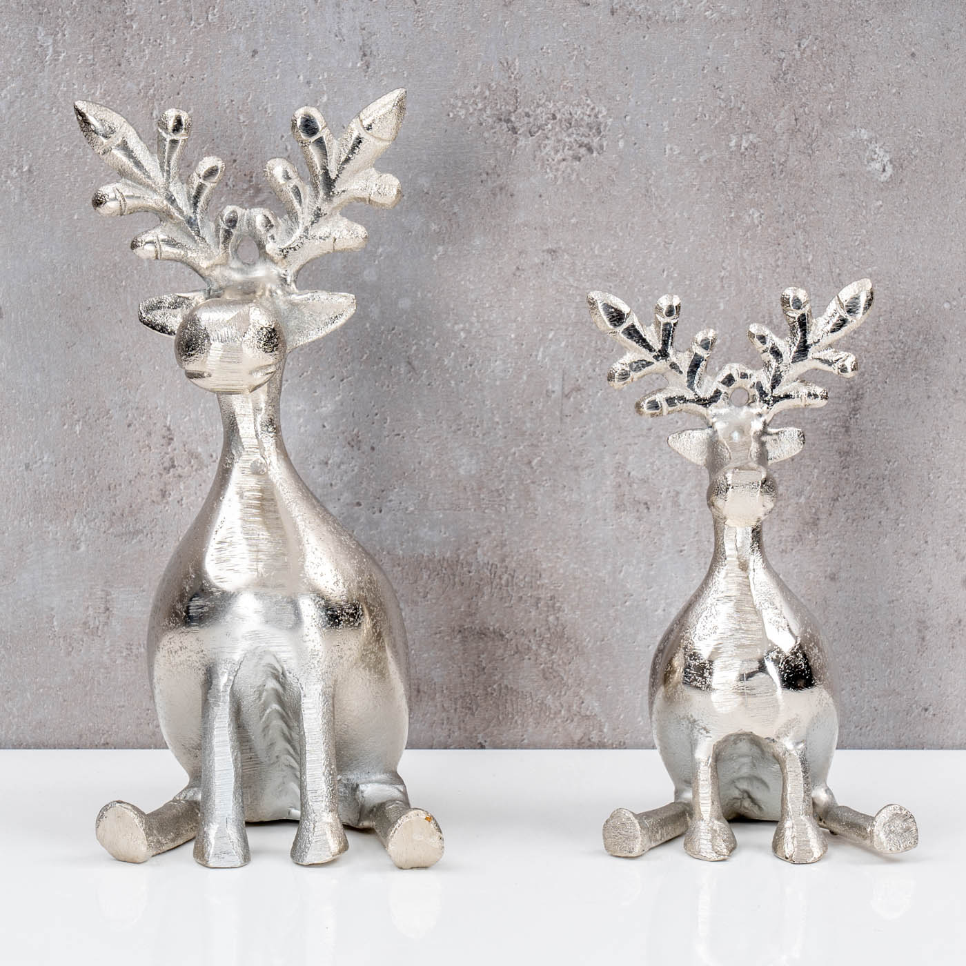 2er Set Rentiere Metall Silber Hirsche Deko Tischdeko Weihnachtsdeko Aufsteller
