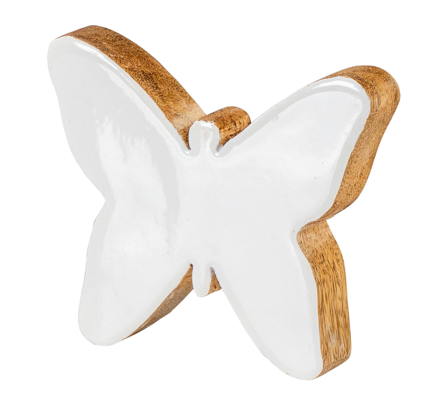 Schmetterling Holz 15x15cm Mango Weiß Natur Braun Tischdeko Deko Aufsteller