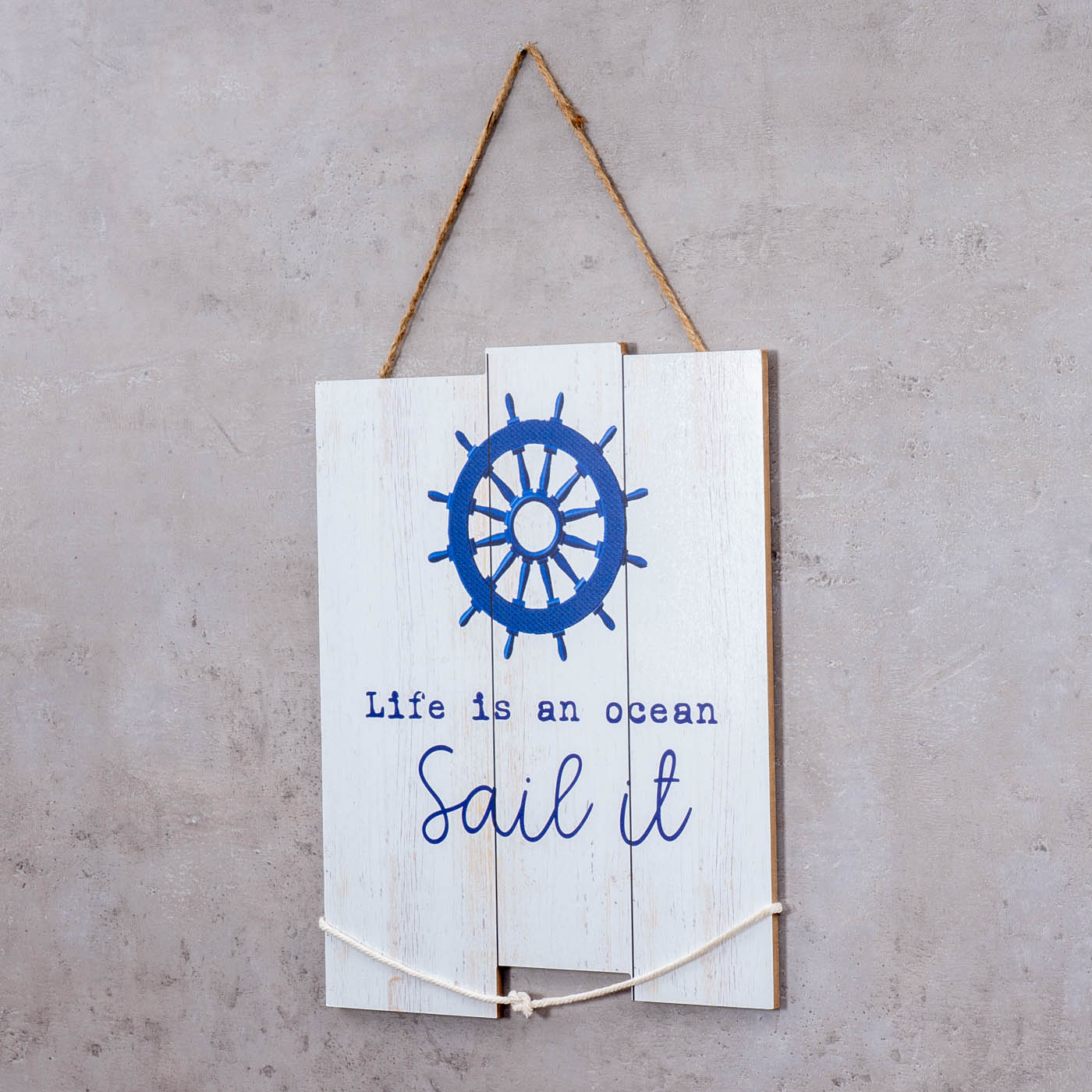 3er Set Wandschild H35cm Blau Weiß Holzschild Beach Strand Wanddeko Wandbild
