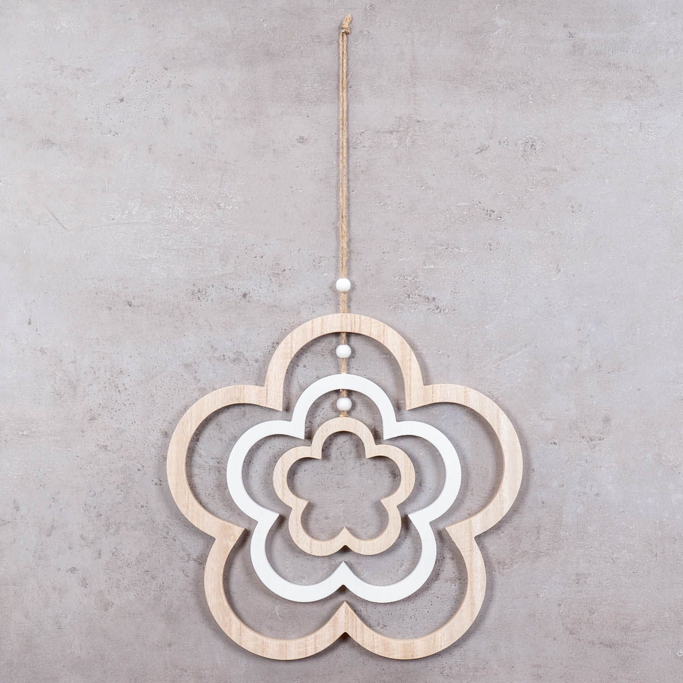 Deko Blume Mobile H35cm Windspiel MDF Holz Natur Weiß Holzblume Hängedeko Deko