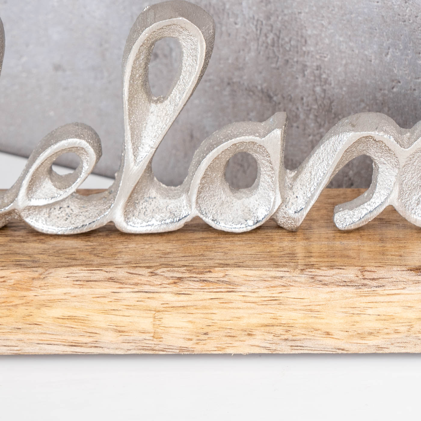 3er Set Schriftzug Love Home Relax Silber Mango Holz Metall Aufsteller Deko