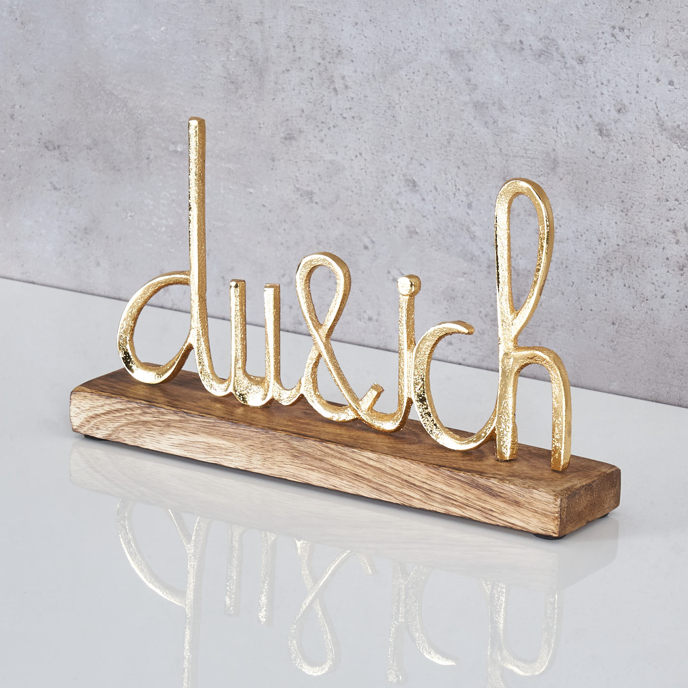Schriftzug Du Und Ich L25cm Gold Mango Holz Tischdeko Geschenk Aufsteller Deko
