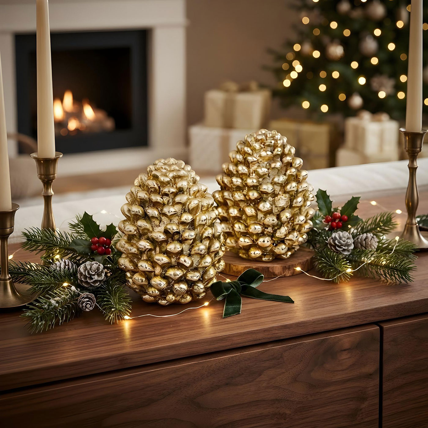 2er Set Deko Tannenzapfen Gold Polyresin Festliche Tischdeko Weihnachtsdeko