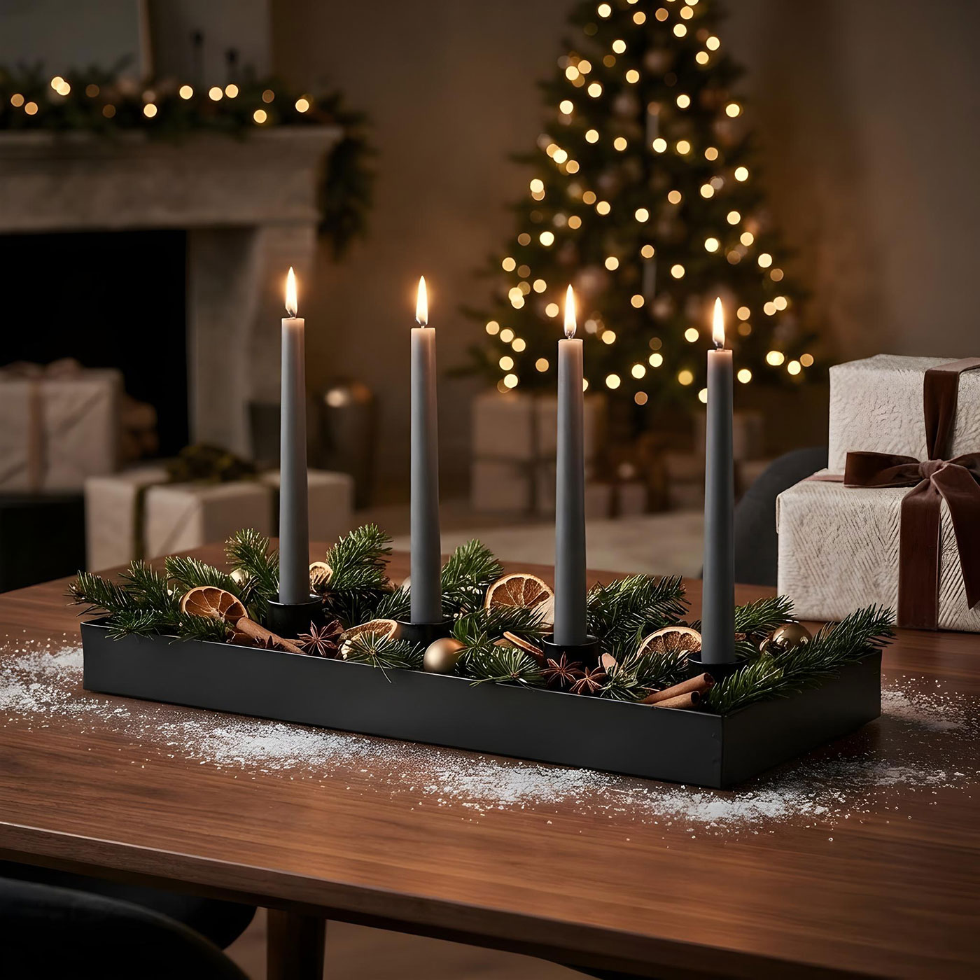 Kerzenhalter Metall Schwarz Deko Kerzenständer Adventskranz Tischdeko Tablett