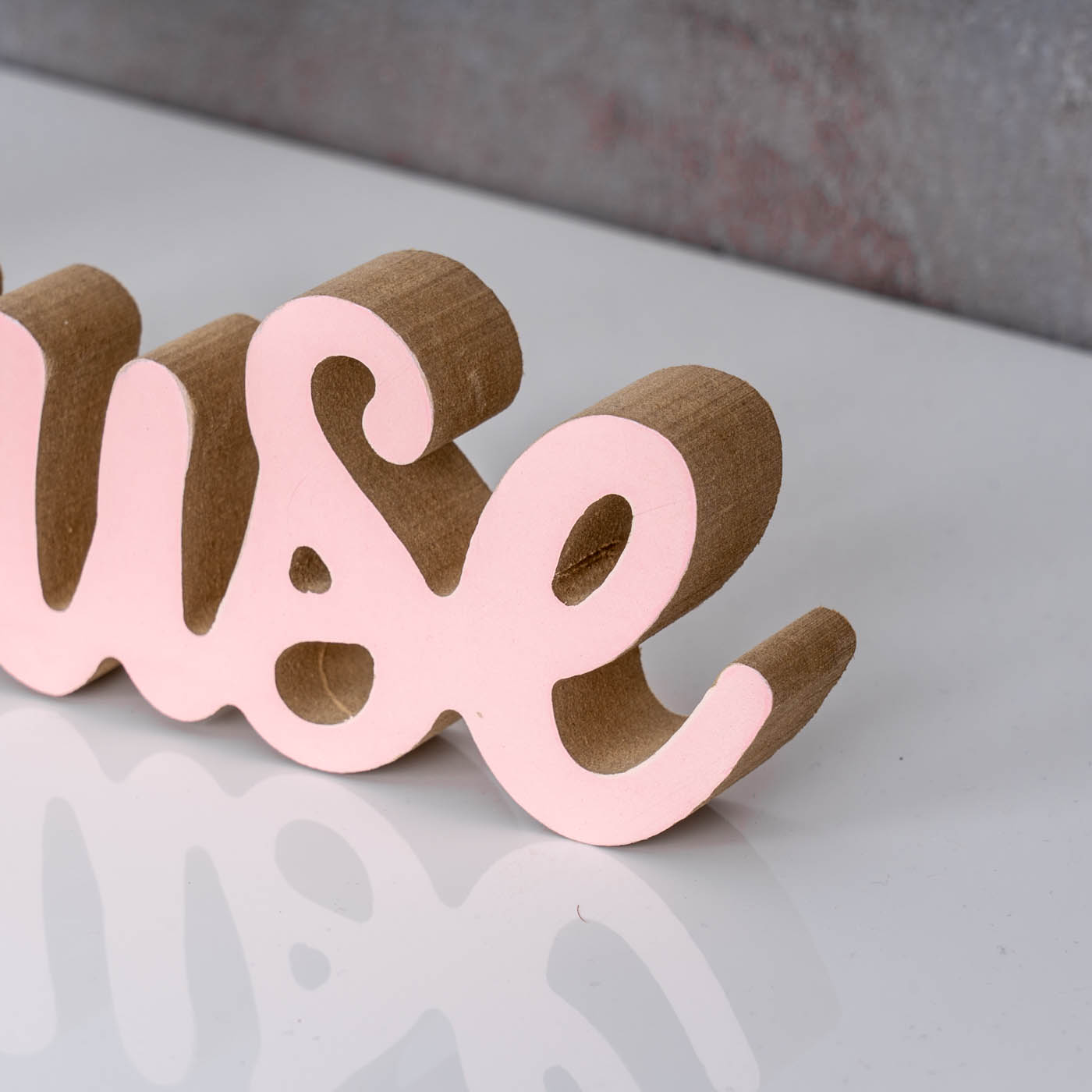 Schriftzug Zuhause L30cm Pastell Rosa Holz Tischdeko Deko Aufsteller Wohndeko