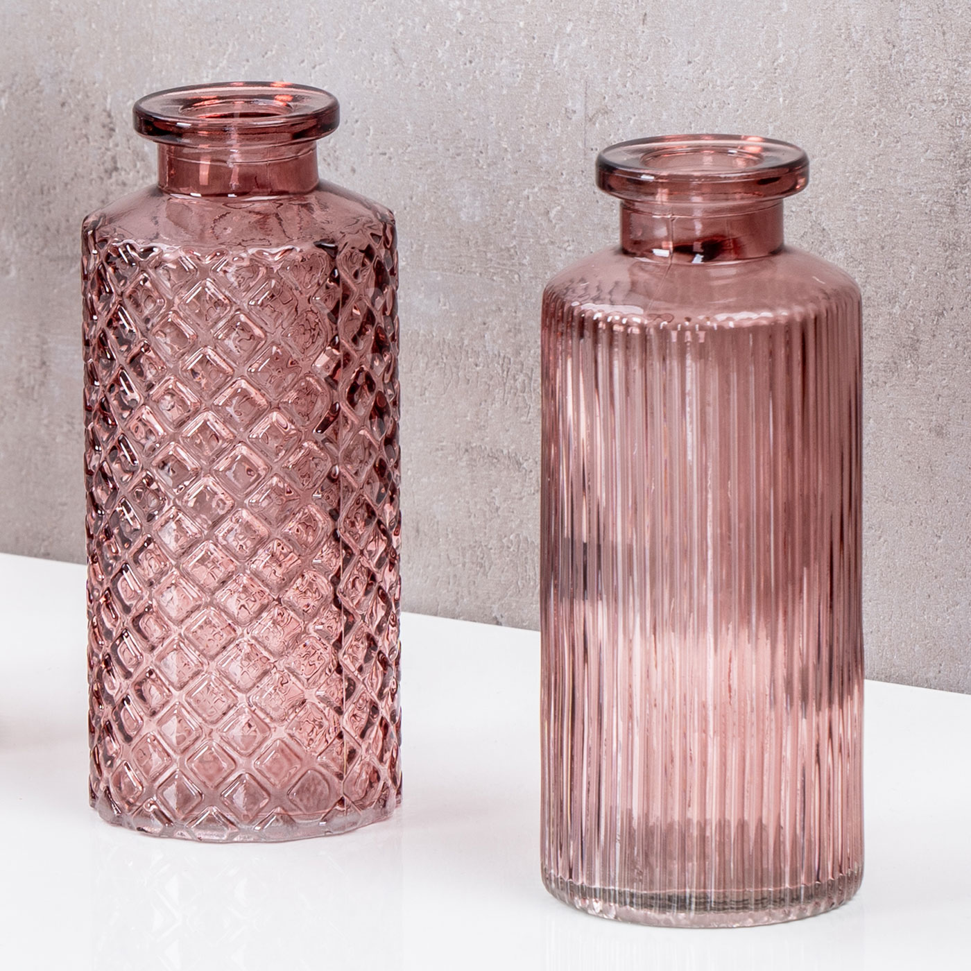 2er Set Vase H14cm Rosa Glas Blumenvase Tischdeko Frühling Blumendeko Glasvase