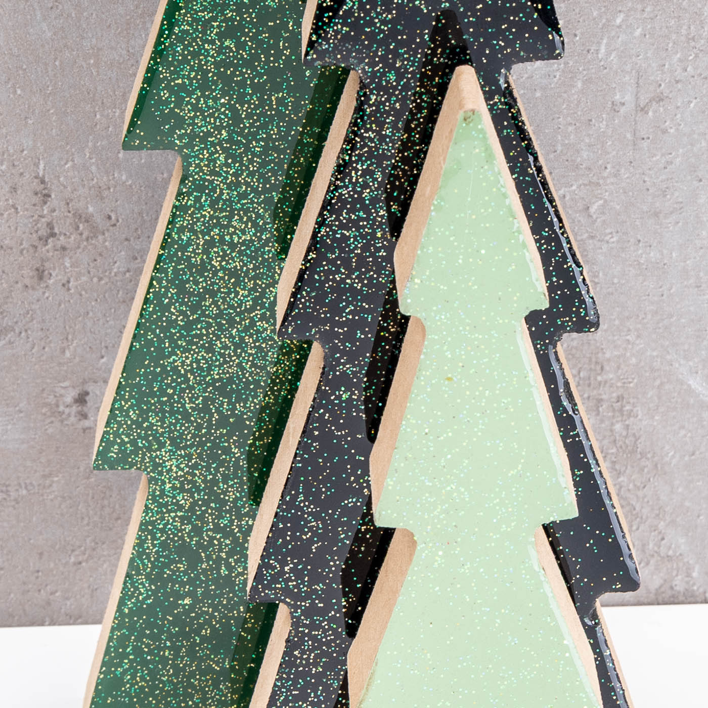 3er Set Deko Aufsteller Tannenbaum H15-30cm Grün Schwarz Holz Weihnachtsdeko