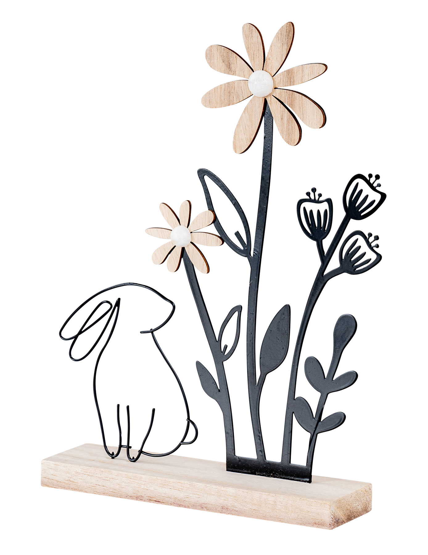 Deko Aufsteller Ostern L19cm Metall Holz Osterhase Blume Natur Schwarz Tischdeko