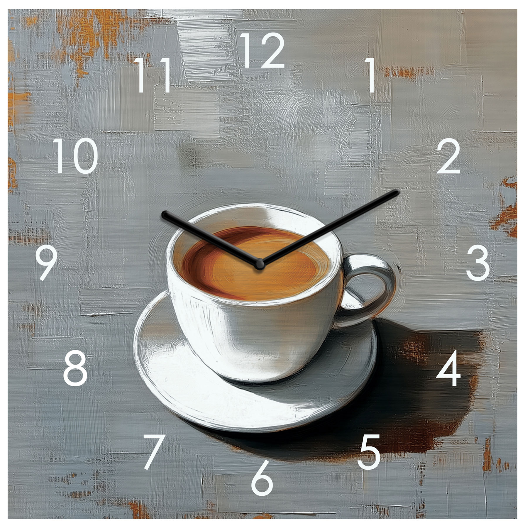 Wanduhr Metall 20x20cm Kaffee Tasse Grau Weiß Design Metalluhr Küche Wanddeko