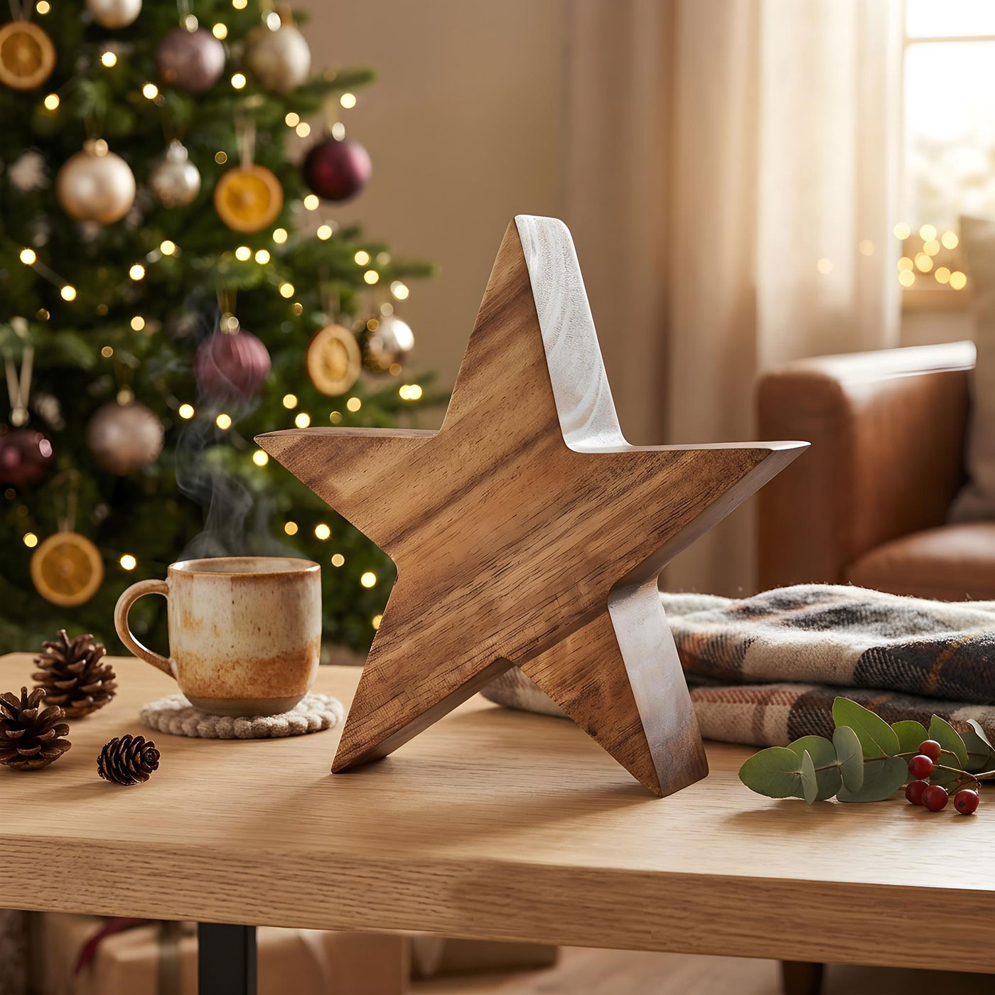 Stern Holzstern Akazie 19cm Akazienholz Braun Natur Deko Tischdeko Holzdeko