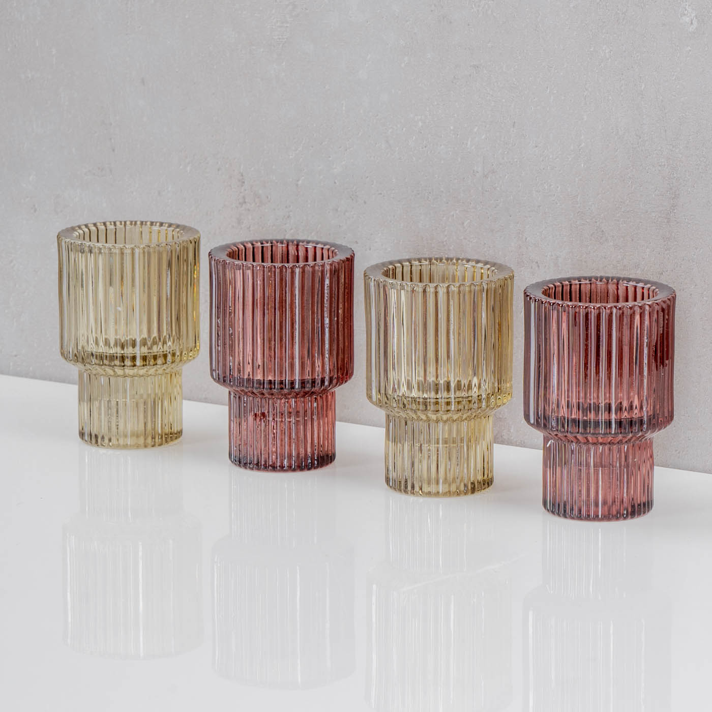 4er Set Kerzenständer Glas Rot Grün Stabkerzen Teelichthalter Kerzenhalter Deko