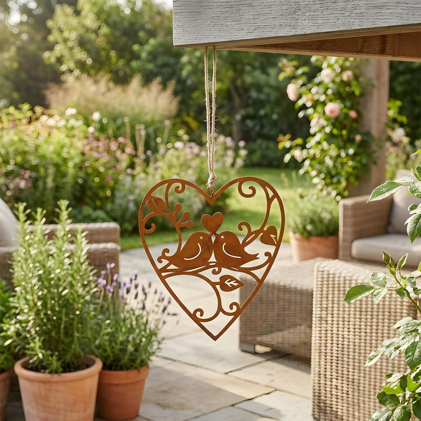Schild Herz 10x12cm Vogel Gartendeko Türschild Edelrost Wandbild Rostdeko Deko