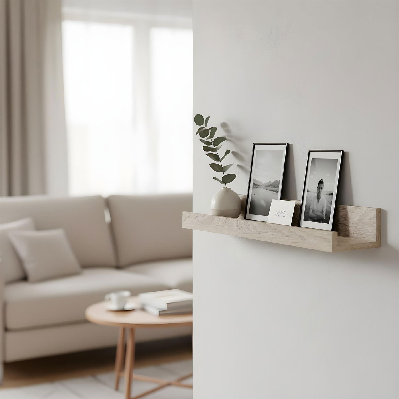 Bilderleiste Eiche Gekälkt L40cm MDF Holz Wandregal Schmal Wanddeko Hängeregal