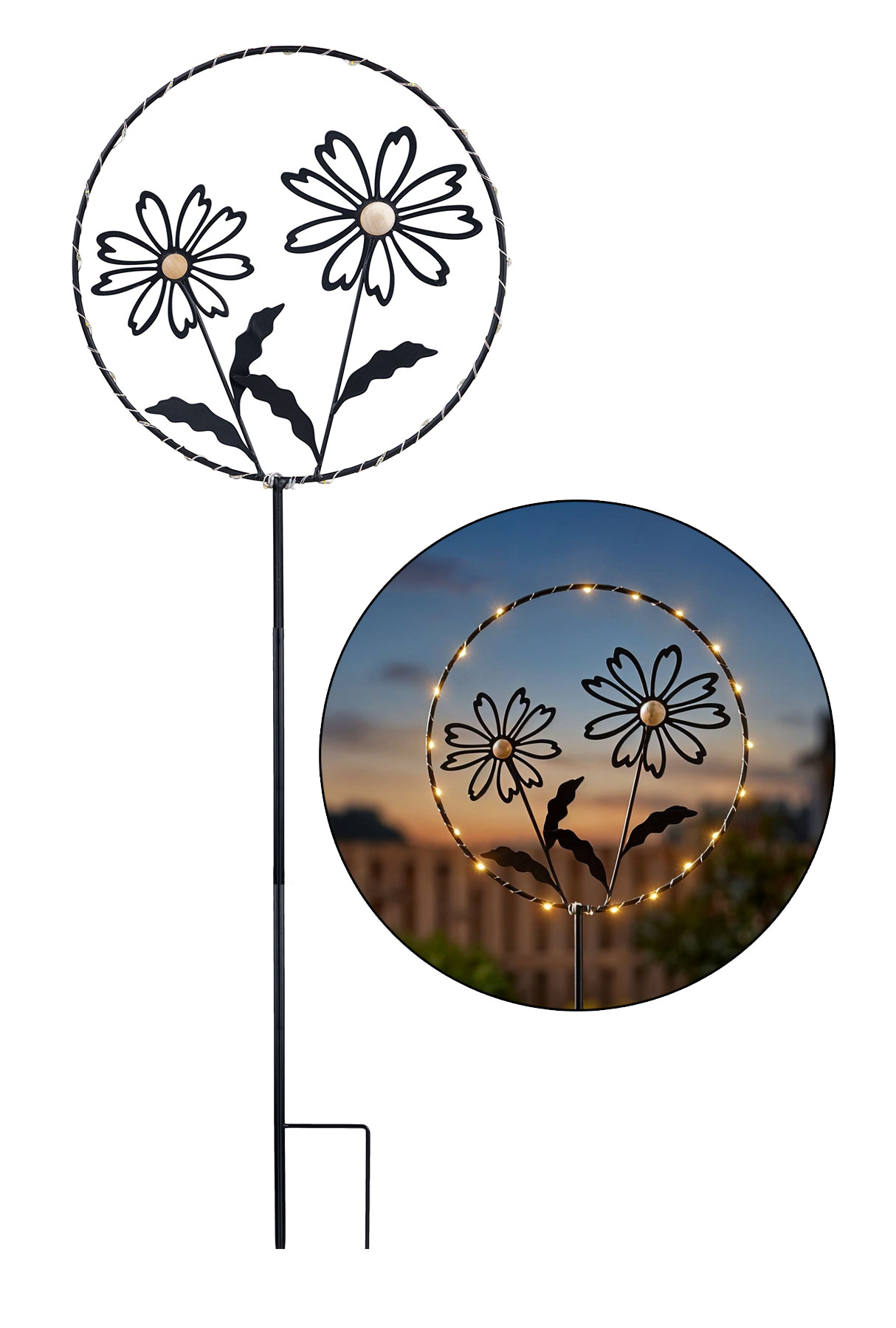 LED Gartenstecker Blume H100cm Metall Schwarz Beetstecker Timer Gartendeko Balkon