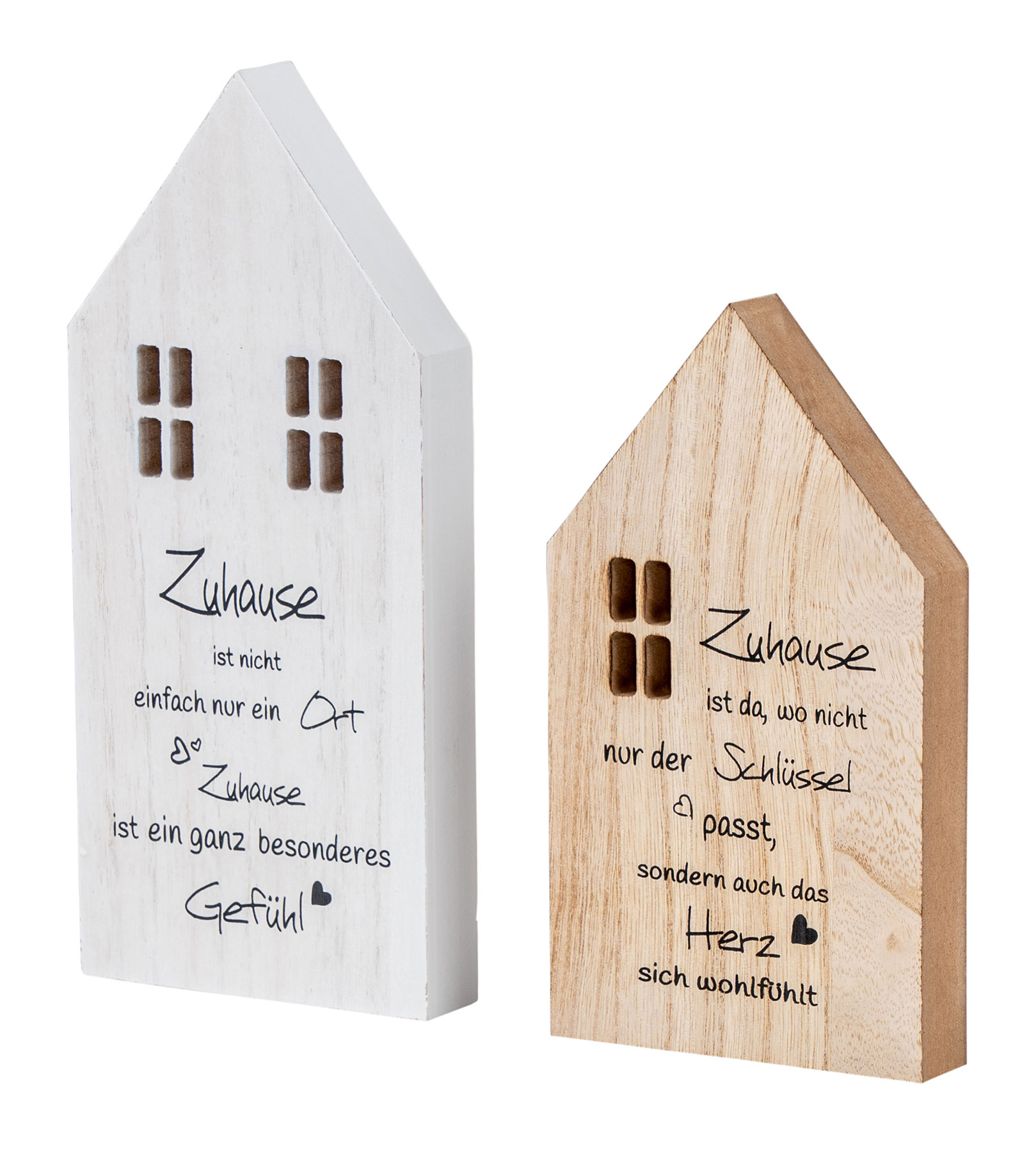 2er Set Deko Häuser Aufsteller Zuhause Spruch MDF Holz Tischdeko Natur Geschenk