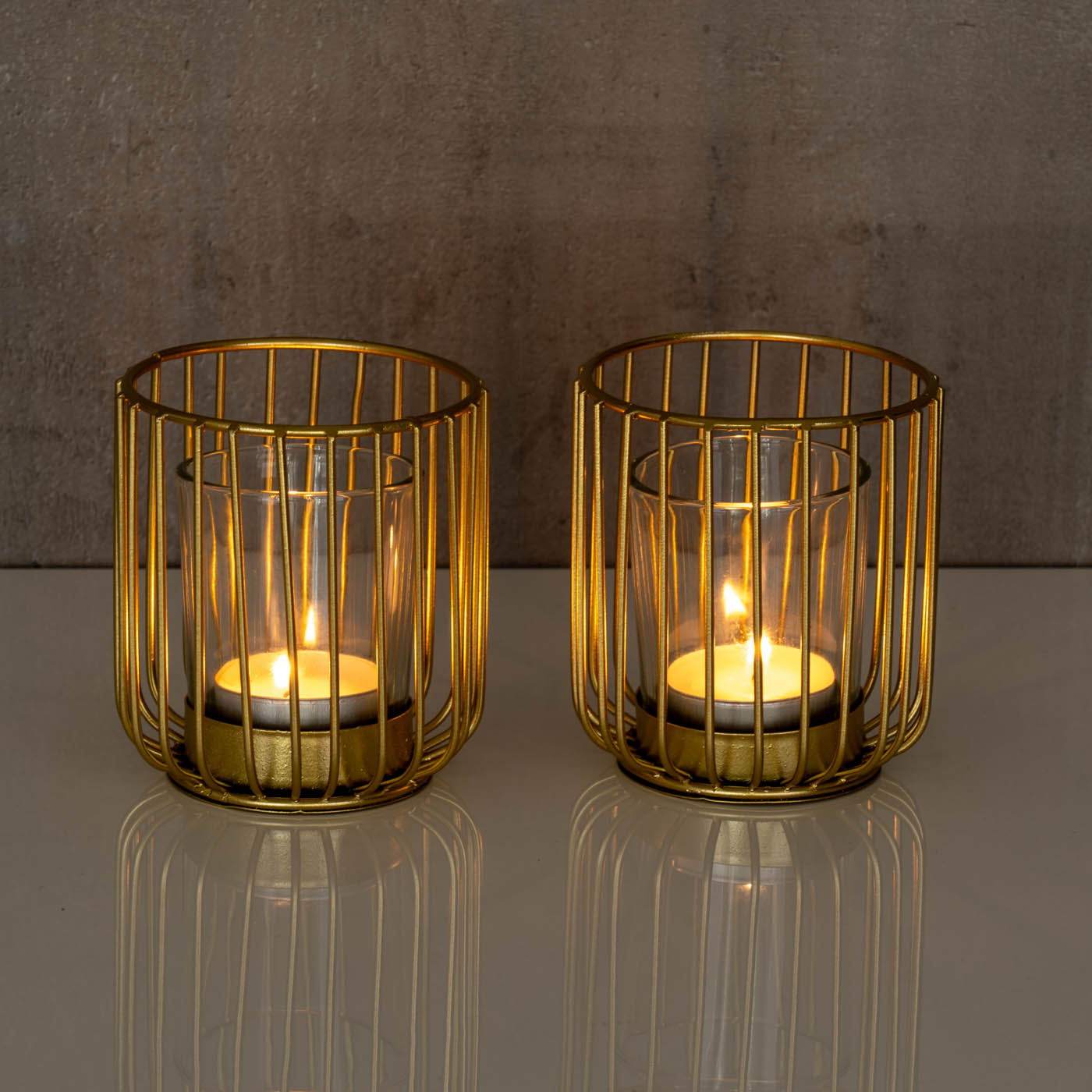 2er Set Teelichthalter Gold Metall Glas Windlicht Kerzenhalter Tischdeko Kerze