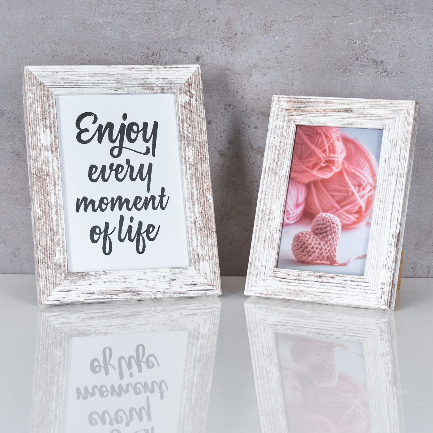 2er Set Bilderrahmen Weiß braun gewischt Holz 10x15 13x18 Einzelrahmen Shabby Chic