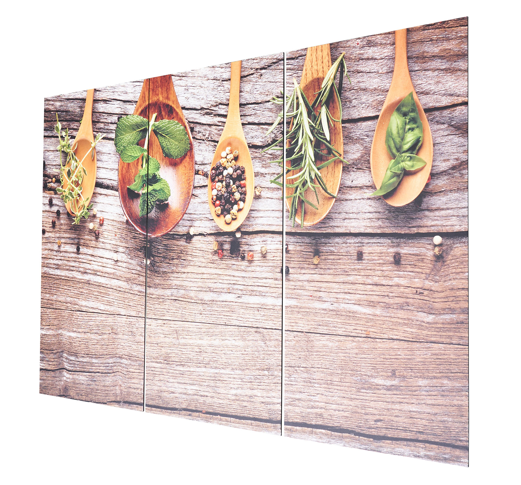3er Set Wandbild 90x60cm Aluminium Dibond Kräuter Gewürze Küche Deko Wanddeko