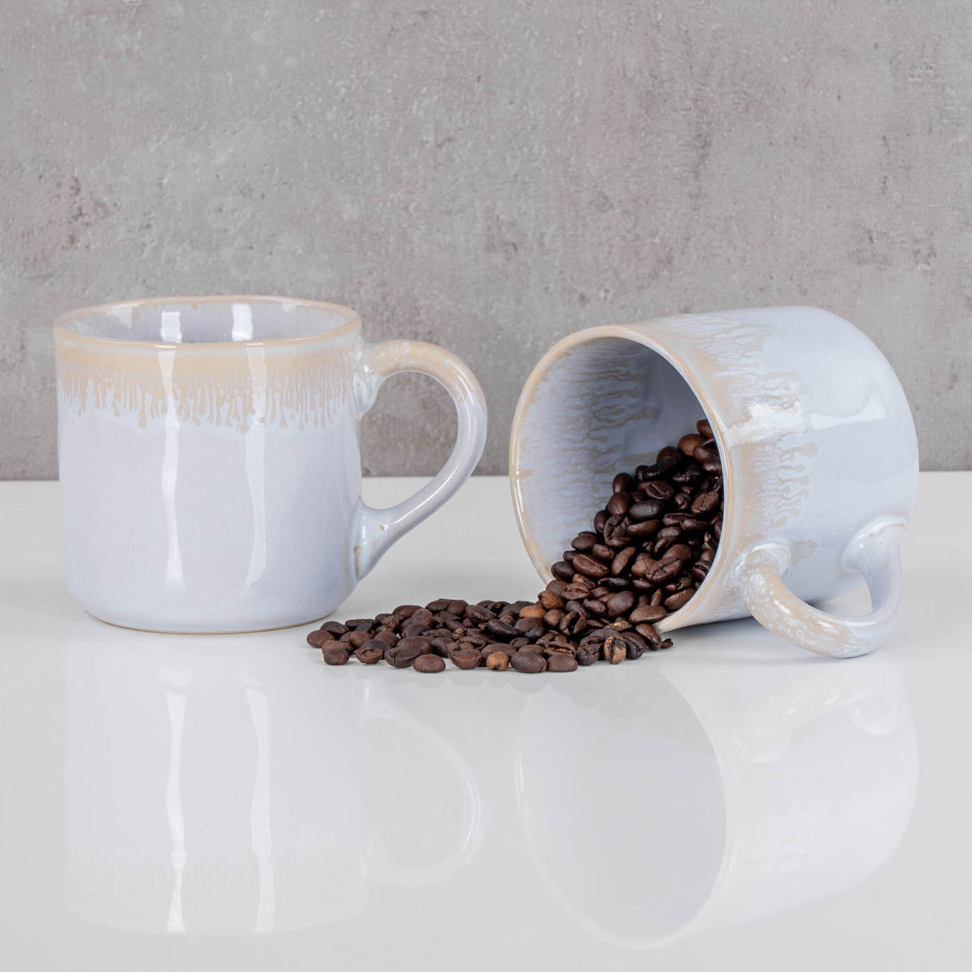 4er Set Steingut Becher 350ml Tasse Grau Kaffeepott Tasse Modern Design Küche