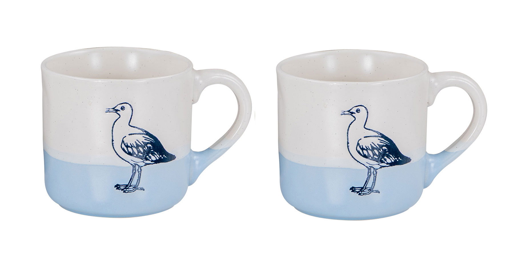 2er Set Tassen Möwe 350ml Steingut Kaffeetasse Becher Blau Maritim Design