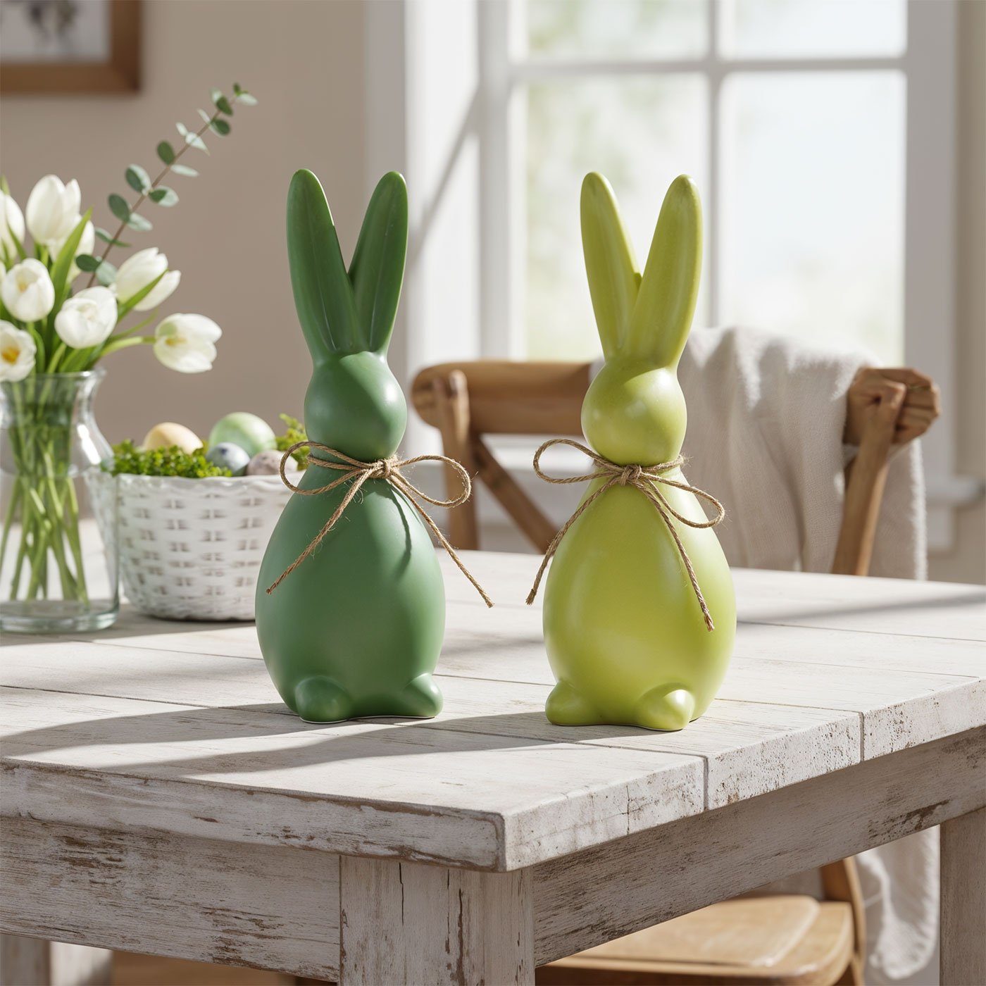 2er Set Deko Aufsteller Hase Grün Steingut Ostern Osterdeko Tischdeko Frühling