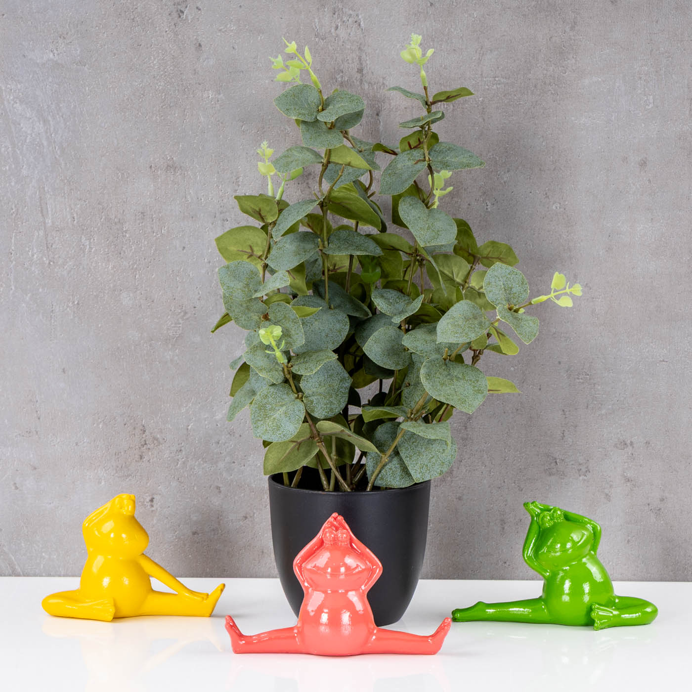 3er Set Frosch Deko Yoga Pink Gelb Grün Dekofigur Yogapose Geschenk Tischdeko