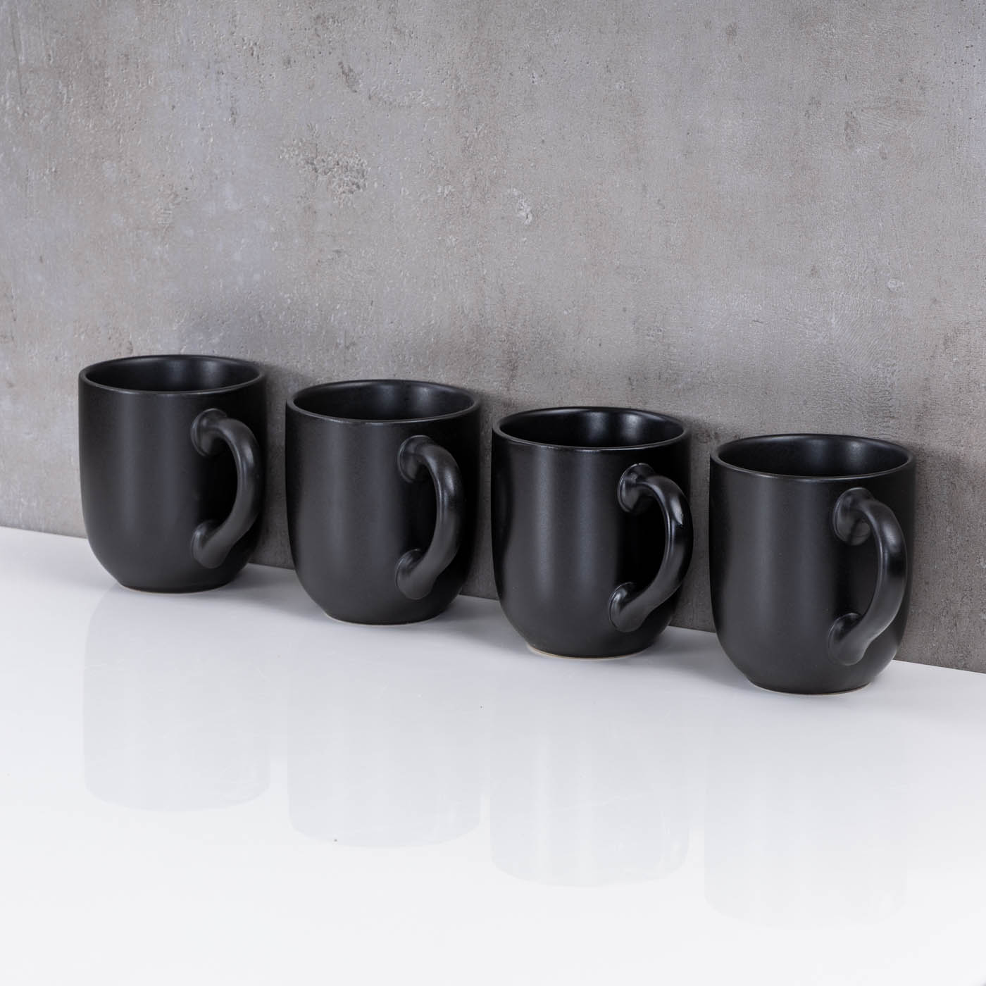 4er Set Steingut Tassen 300ml Schwarz Kaffeetasse Kaffeebecher Edel Design