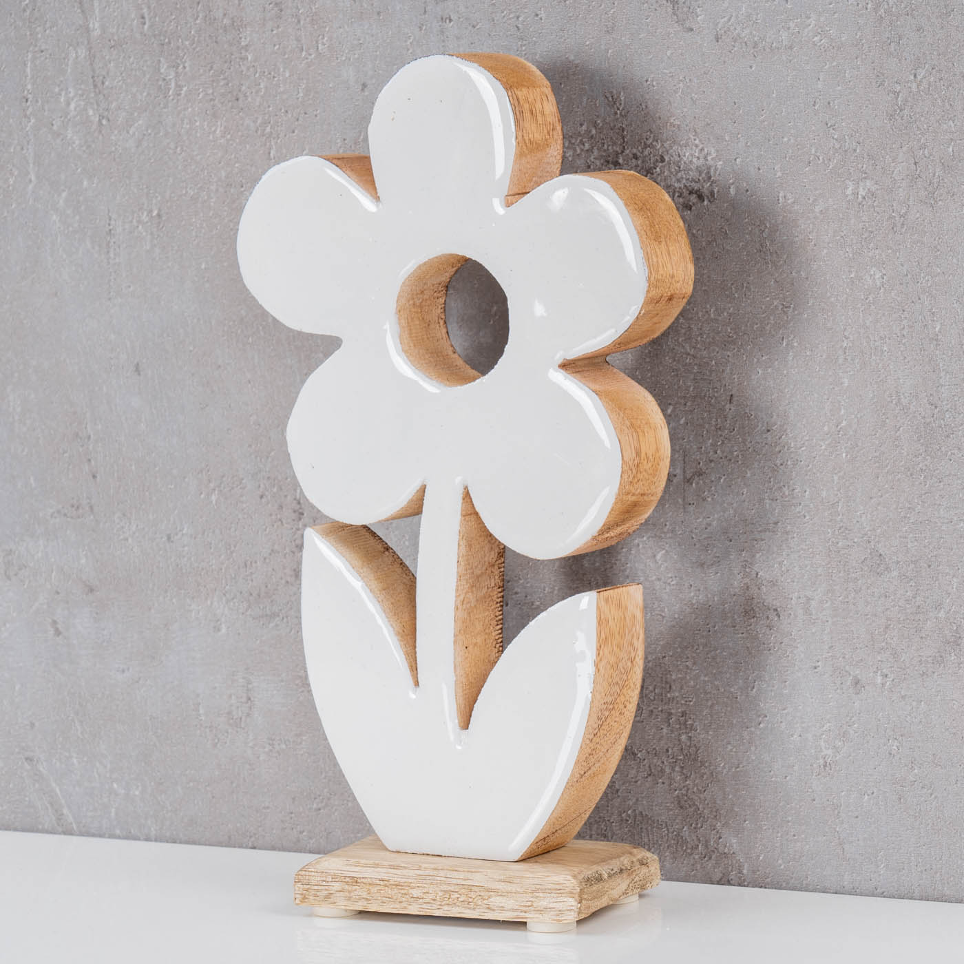 Blume aus Holz H23cm Mango Weiß Natur Braun Tischdeko Deko Aufsteller Rustikal