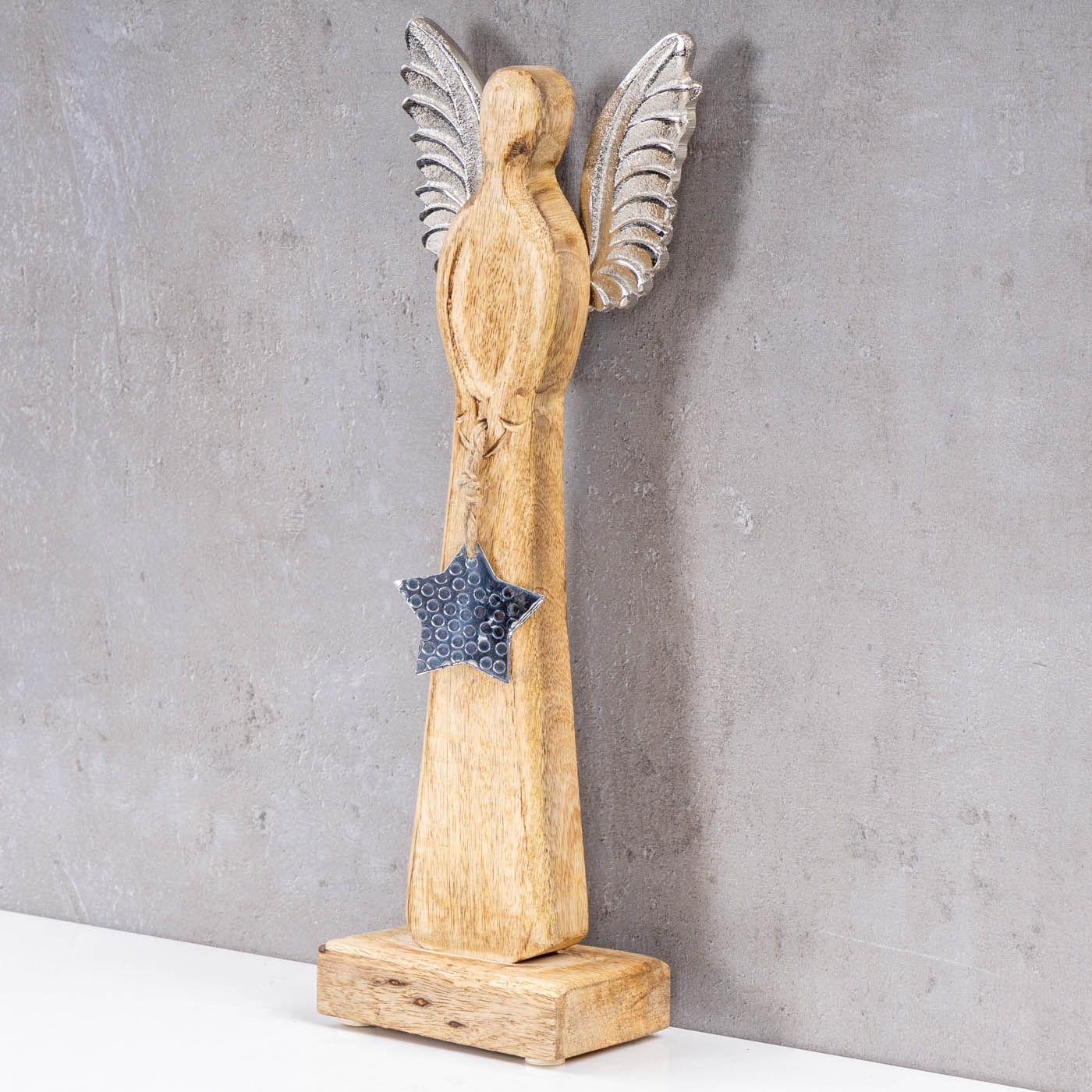 Weihnachtsengel Mangoholz H34cm Engel Deko Aufsteller Holz Metall Weihnachten